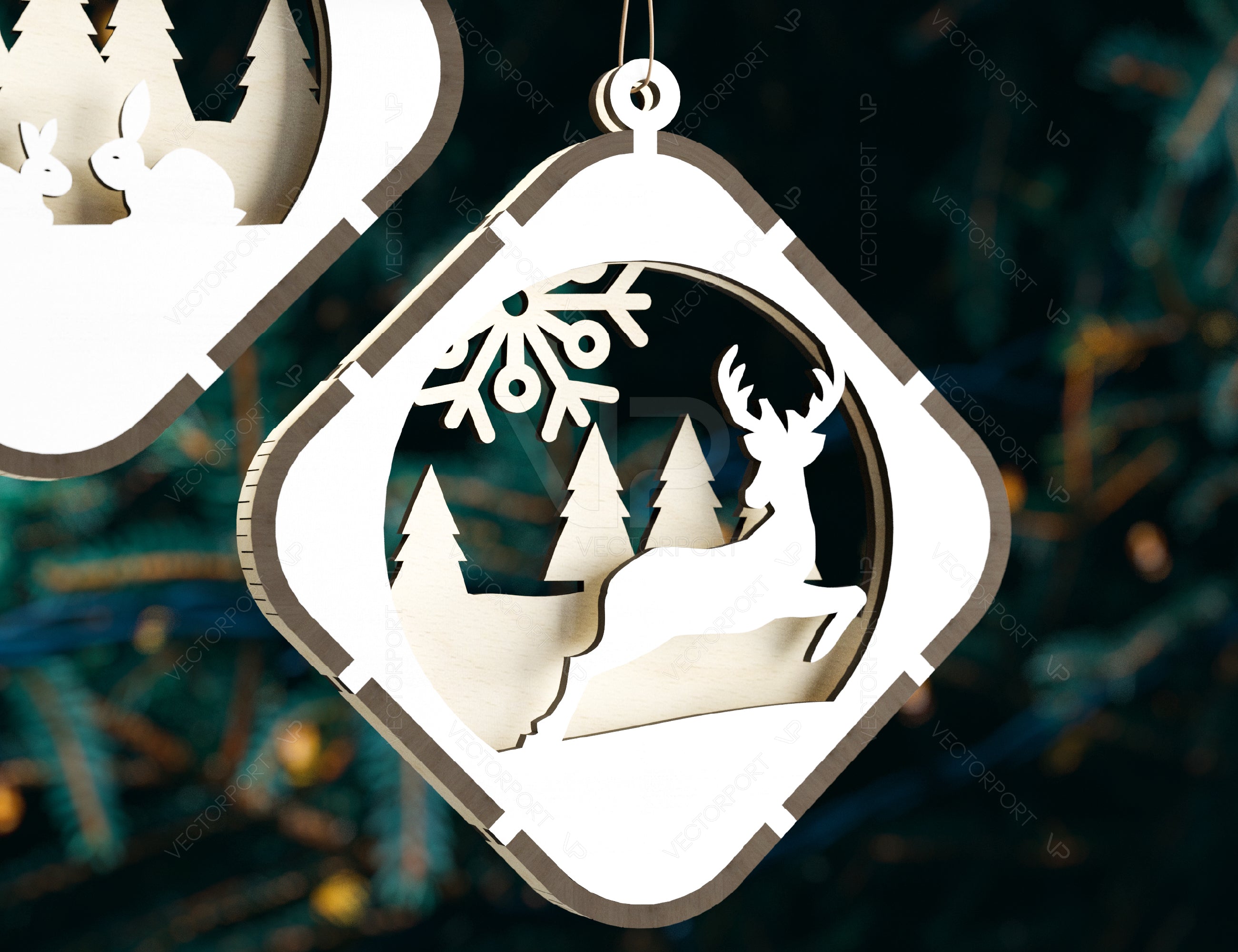 Christmas Balls Tree Decorations Craft Hanging Bauble Snowy Scene Deer New Year Décor Laser cut Digital Download |#U298|