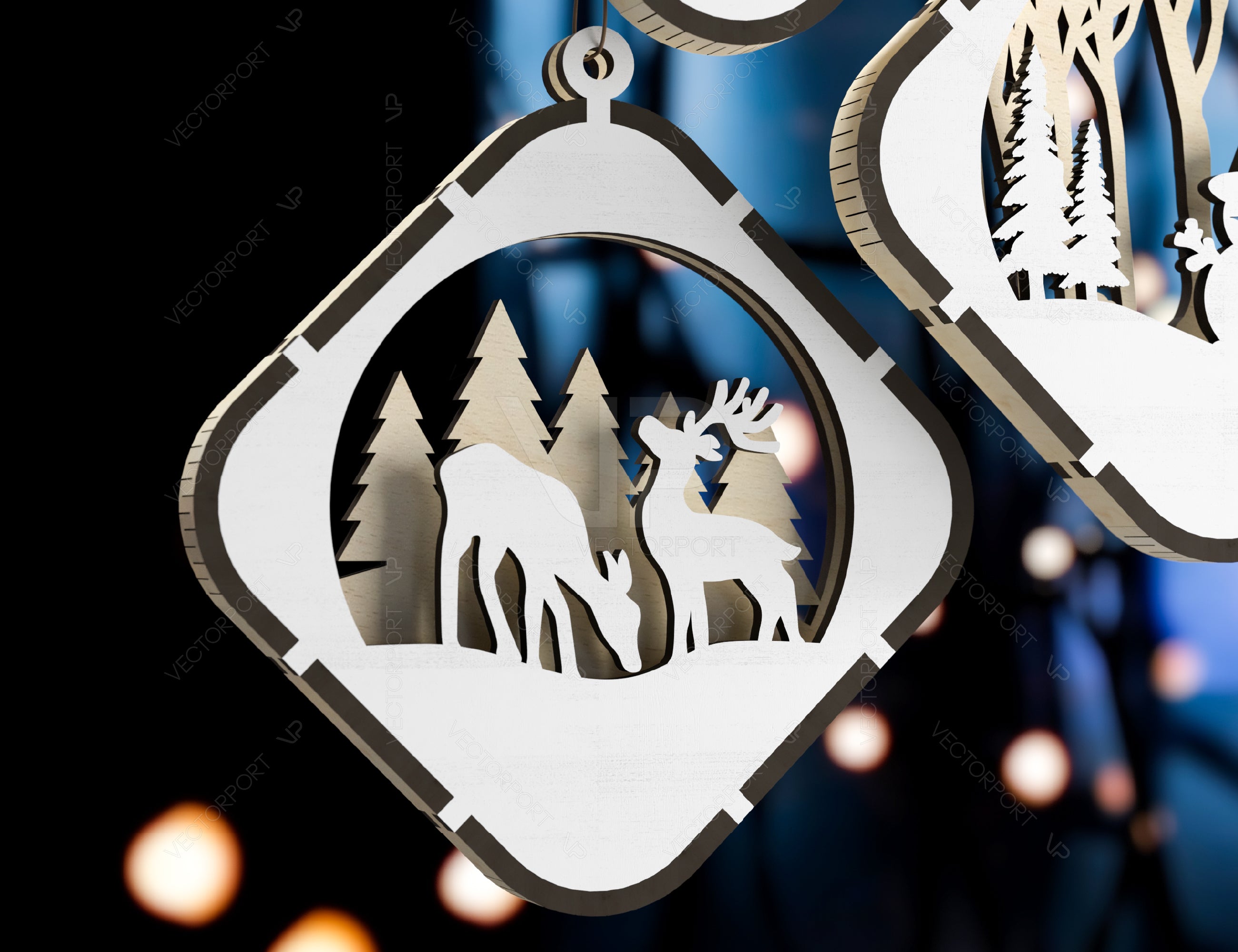 Christmas Balls Tree Decorations Craft Hanging Bauble Snowy Scene Deer New Year Décor Laser cut Digital Download |#U299|