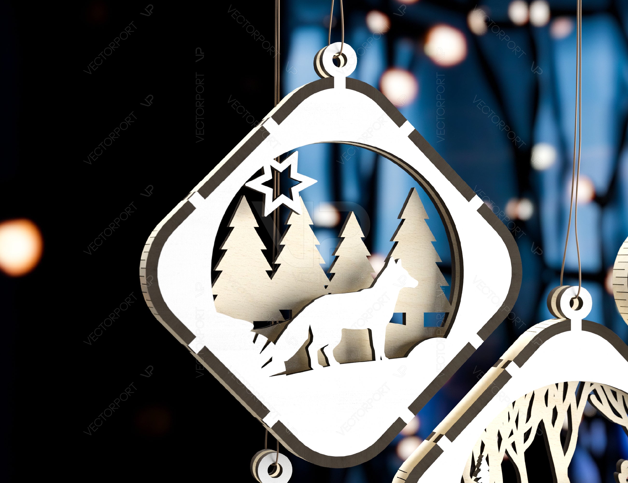 Christmas Balls Tree Decorations Craft Hanging Bauble Snowy Scene Deer New Year Décor Laser cut Digital Download |#U299|