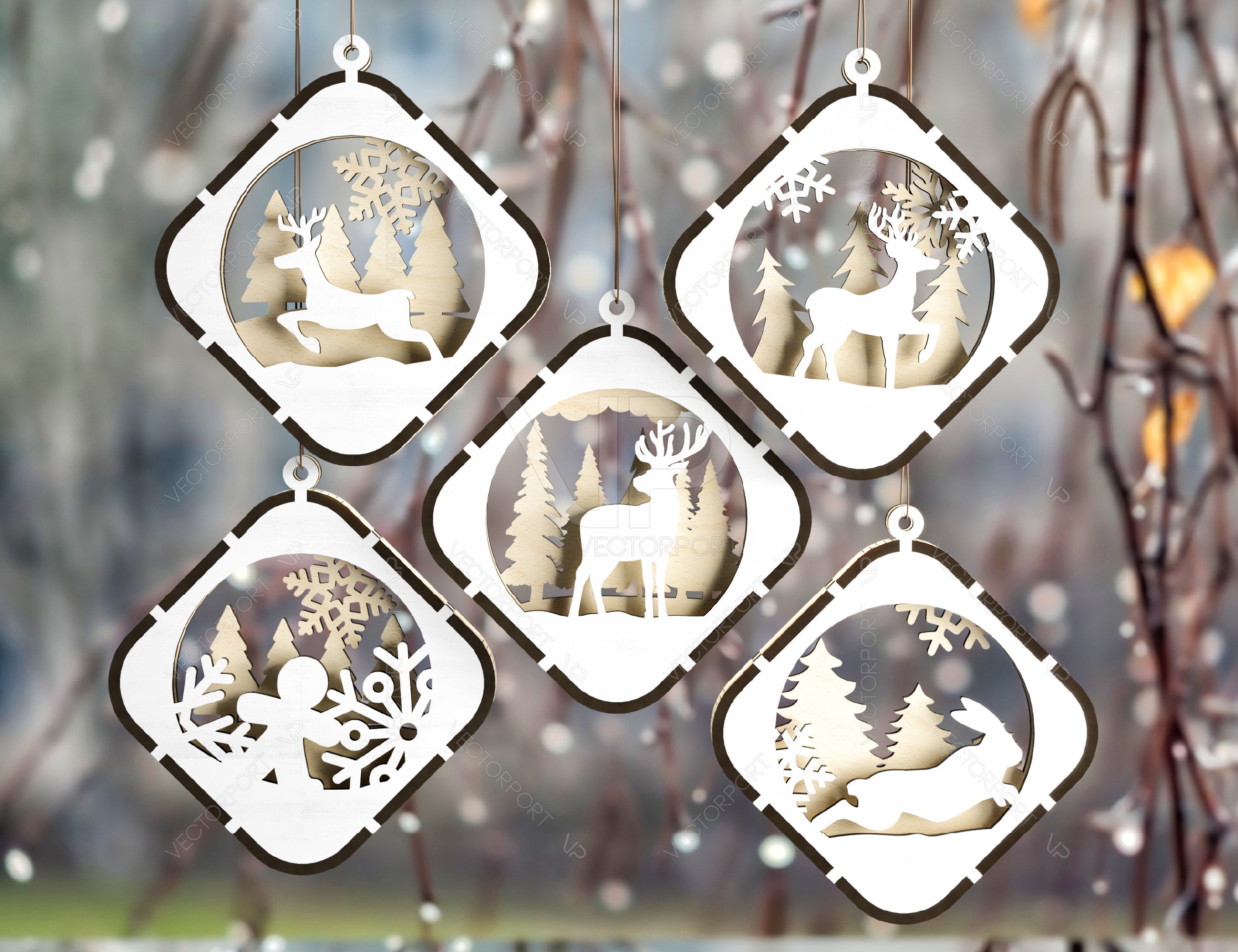 Christmas Balls Tree Decorations Craft Hanging Bauble Snowy Scene Deer New Year Décor Laser cut Digital Download |#U300|