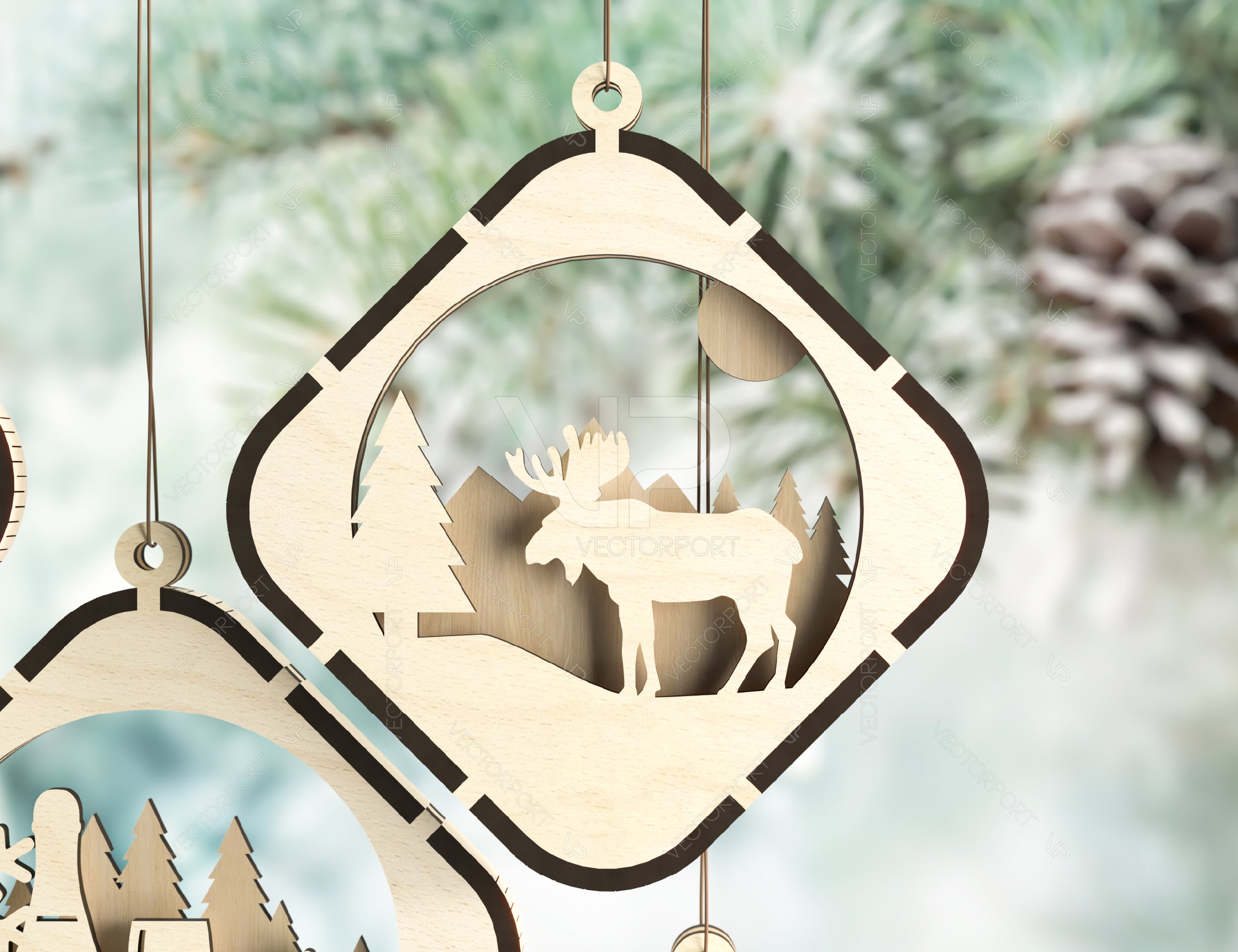 Christmas Balls Tree Decorations Craft Hanging Bauble Snowy Scene Deer New Year Décor Laser cut Digital Download |#U301|