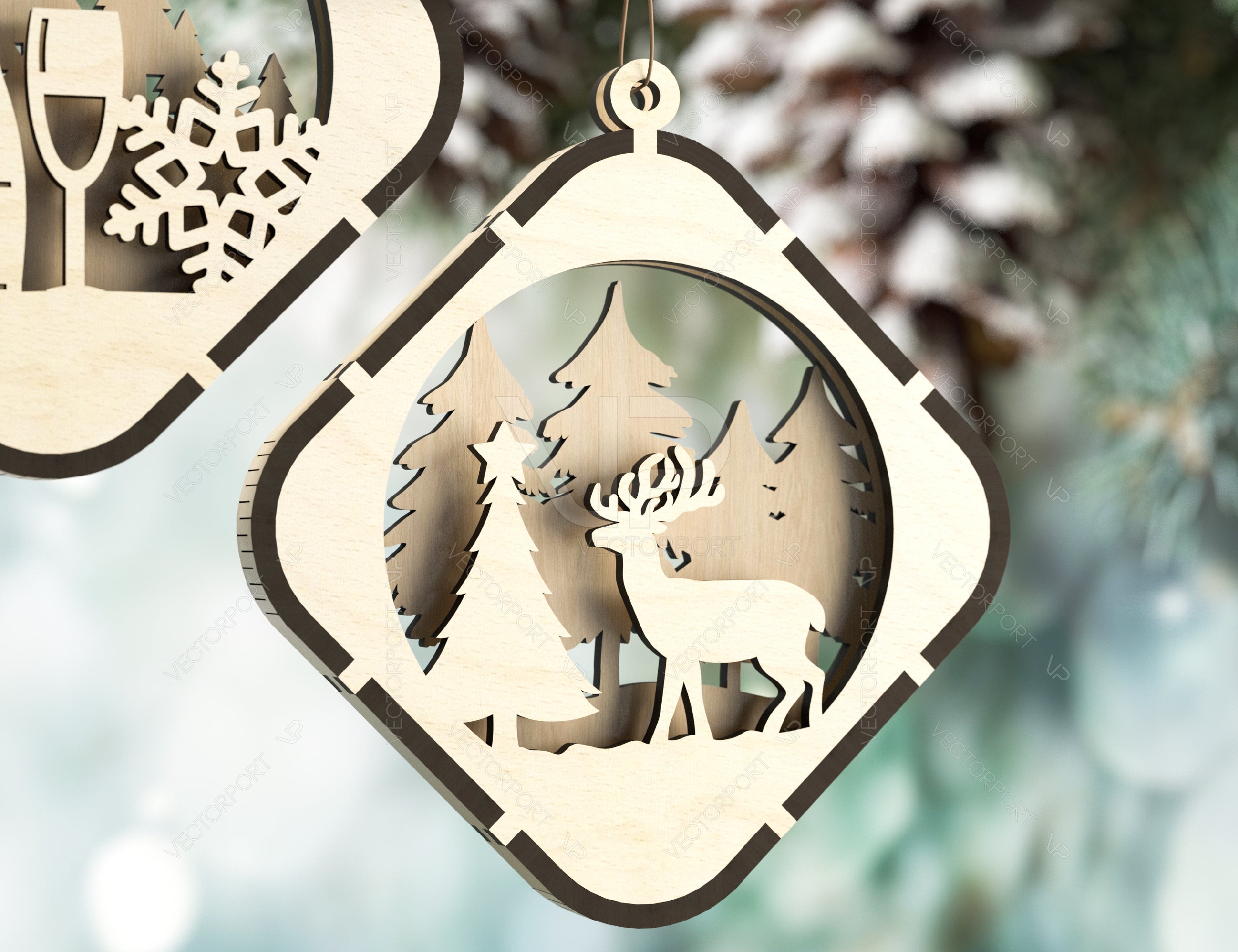 Christmas Balls Tree Decorations Craft Hanging Bauble Snowy Scene Deer New Year Décor Laser cut Digital Download |#U301|