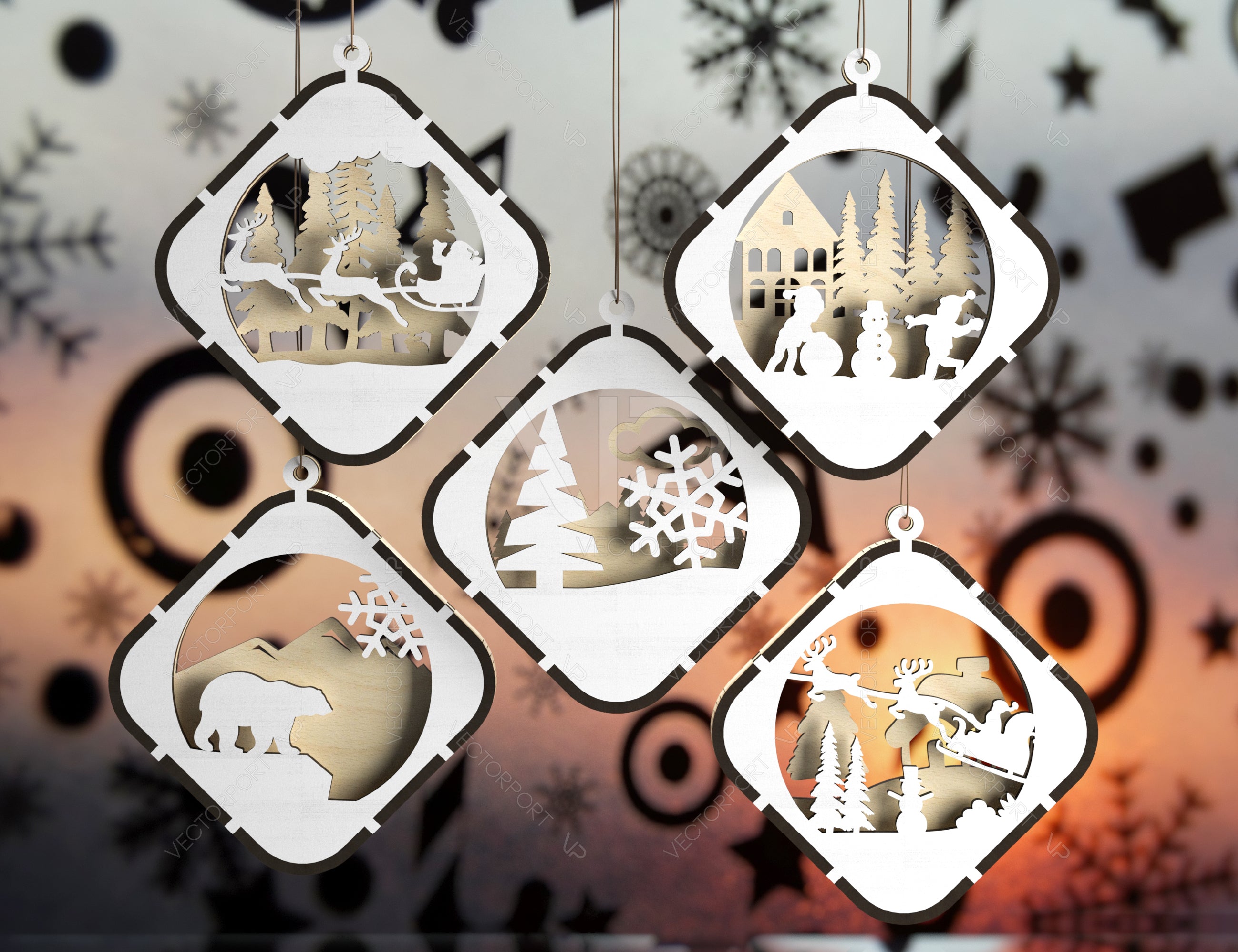 Christmas Balls Tree Decorations Craft Hanging Bauble Snowy Scene Deer New Year Décor Laser cut Digital Download |#U302|