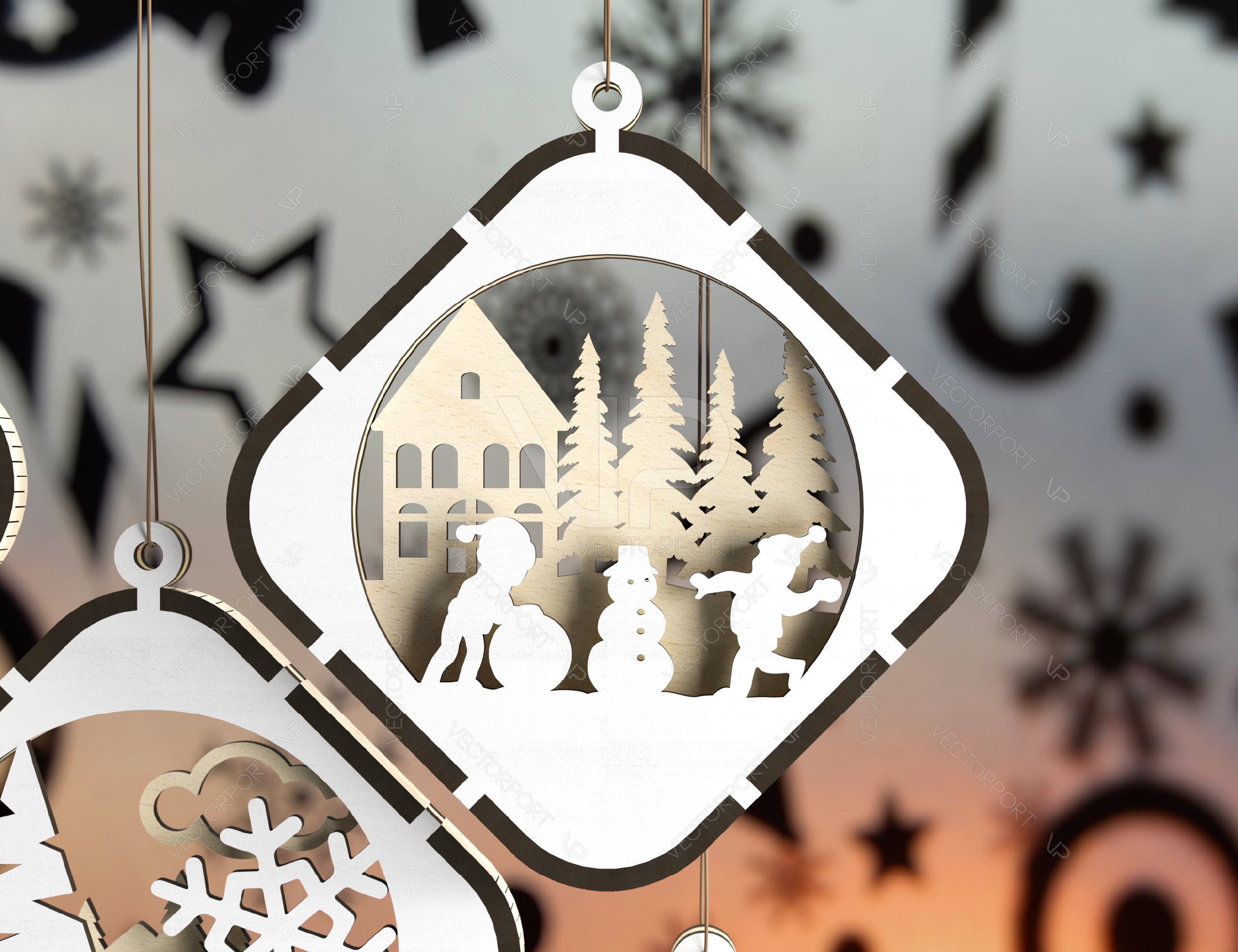 Christmas Balls Tree Decorations Craft Hanging Bauble Snowy Scene Deer New Year Décor Laser cut Digital Download |#U302|