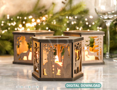 Christmas Lamp Night Light Deer Lantern Decoration Centerpiece Lampshade Table Candle Holder SVG Digital Download |#U306|