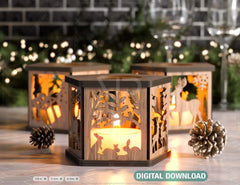Christmas Lamp Night Light Deer Lantern Decoration Centerpiece Lampshade Table Candle Holder SVG Digital Download |#U308|