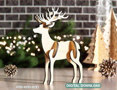 Standing 3D Deer & Christmas Trees Laser cut files New Year Decorations Digital Download | SVG |#U309|