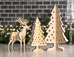 Standing 3D Deer & Christmas Trees Laser cut files New Year Decorations Digital Download | SVG |#U309|