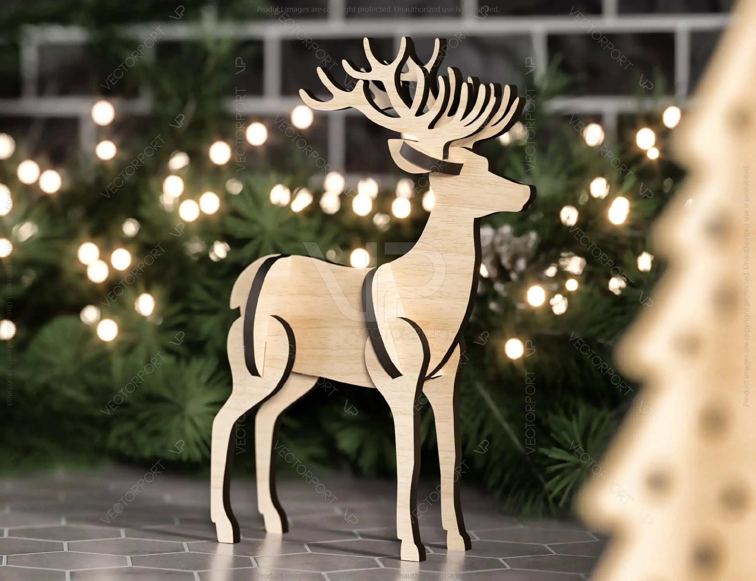 Standing 3D Deer & Christmas Trees Laser cut files New Year Decorations Digital Download | SVG |#U309|