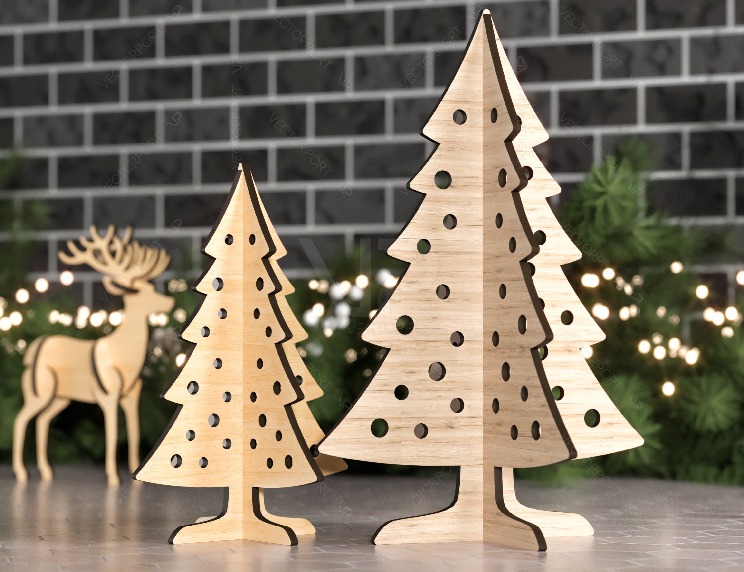 Standing 3D Deer & Christmas Trees Laser cut files New Year Decorations Digital Download | SVG |#U309|