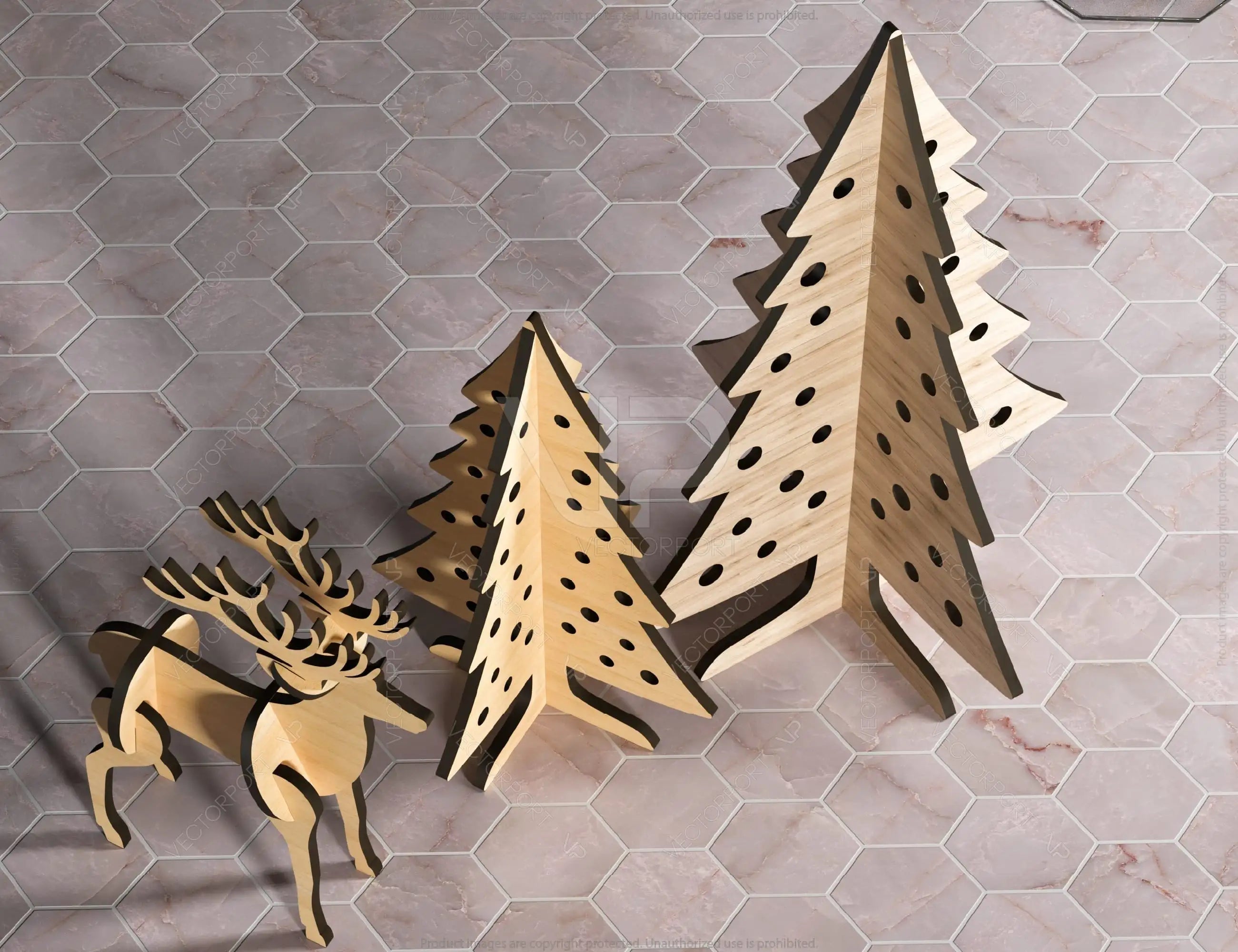 Standing 3D Deer & Christmas Trees Laser cut files New Year Decorations Digital Download | SVG |#U309|