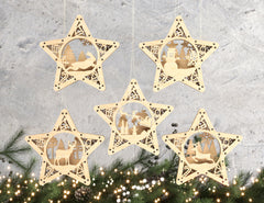 Star shape Christmas Tree Decorations Craft Hanging Bauble Snowy Scene Deer New Year Décor Laser cut Digital Download |#U310|