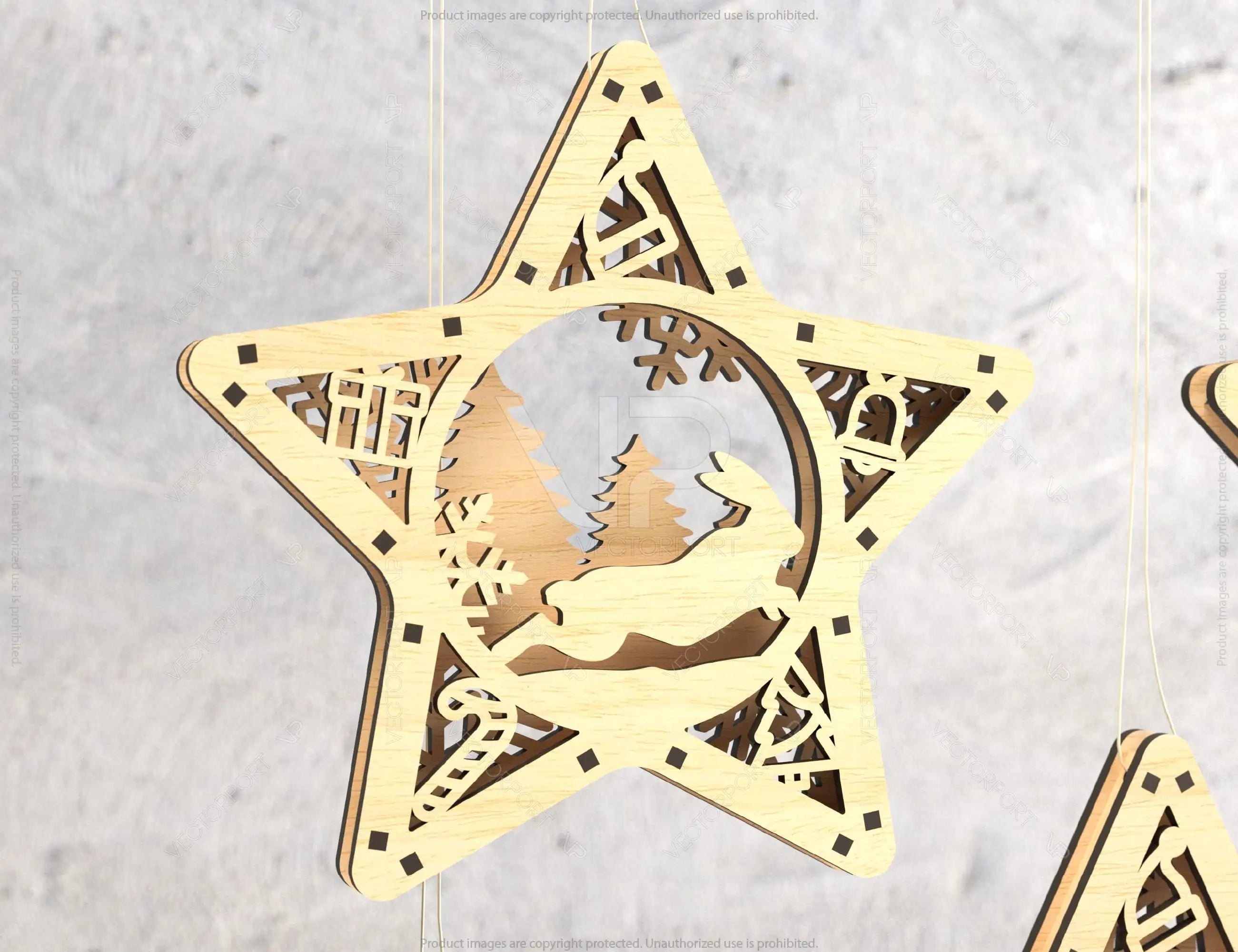 Star shape Christmas Tree Decorations Craft Hanging Bauble Snowy Scene Deer New Year Décor Laser cut Digital Download |#U310|