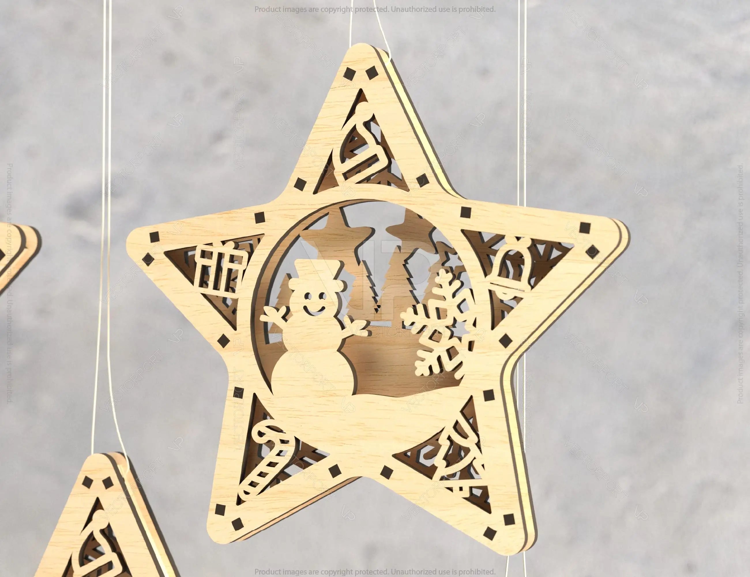 Star shape Christmas Tree Decorations Craft Hanging Bauble Snowy Scene Deer New Year Décor Laser cut Digital Download |#U310|