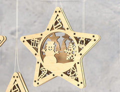 Star shape Christmas Tree Decorations Craft Hanging Bauble Snowy Scene Deer New Year Décor Laser cut Digital Download |#U310|