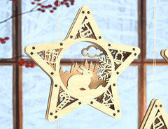 Star shape Christmas Tree Decorations Craft Hanging Bauble Snowy Scene Deer New Year Décor Laser cut Digital Download |#U313|