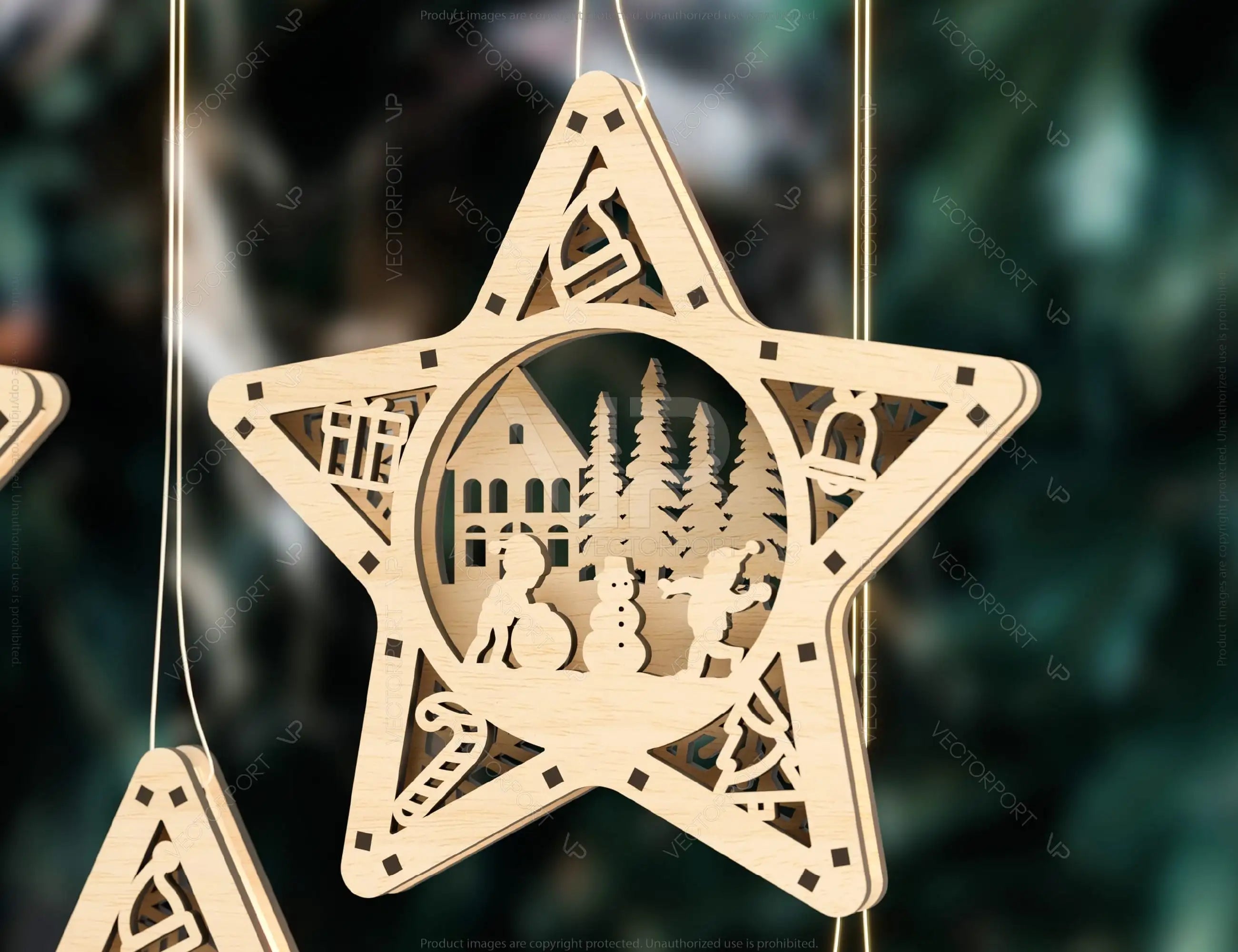 Star shape Christmas Tree Decorations Craft Hanging Bauble Snowy Scene Deer New Year Décor Laser cut Digital Download |#U314|