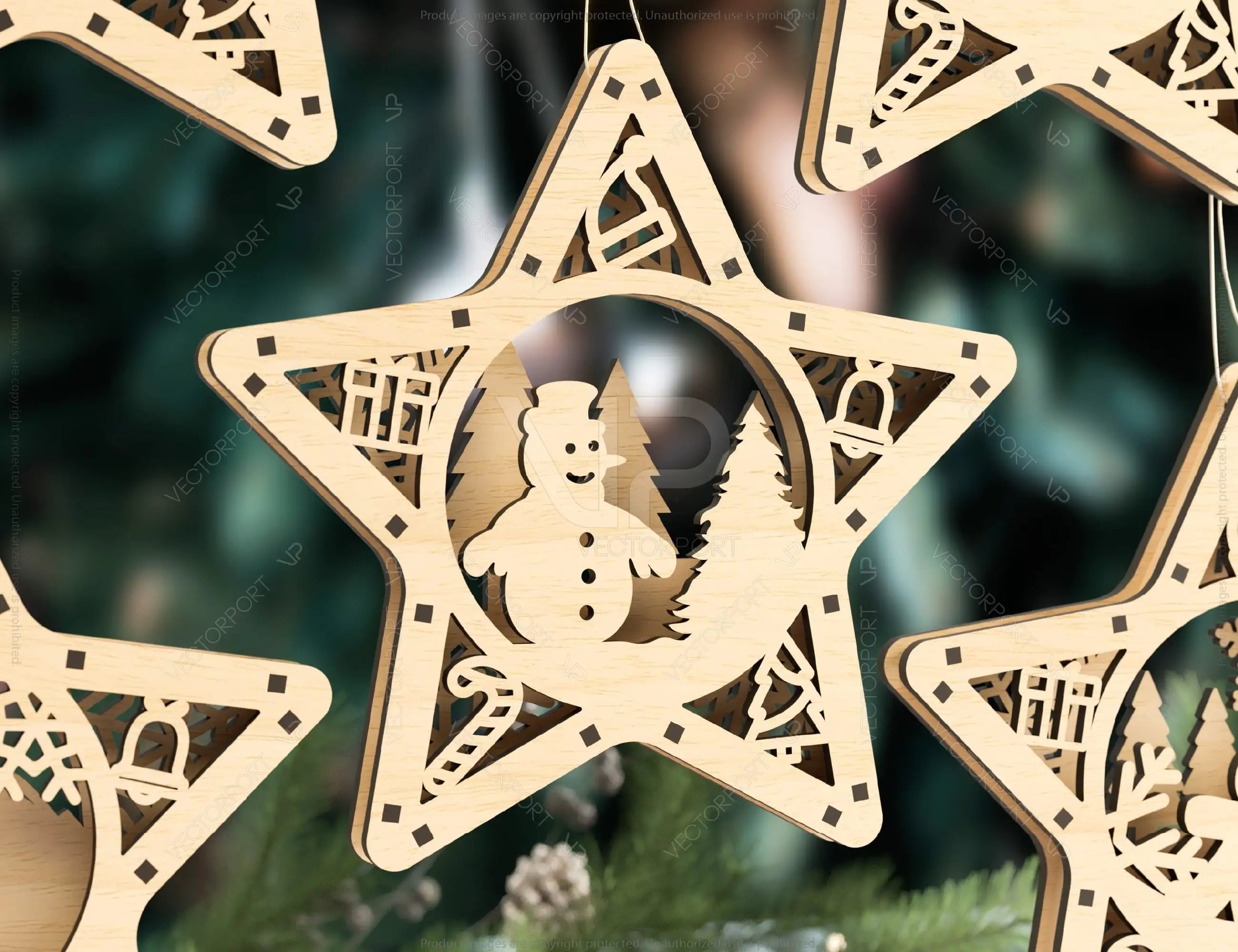 Star shape Christmas Tree Decorations Craft Hanging Bauble Snowy Scene Deer New Year Décor Laser cut Digital Download |#U314|