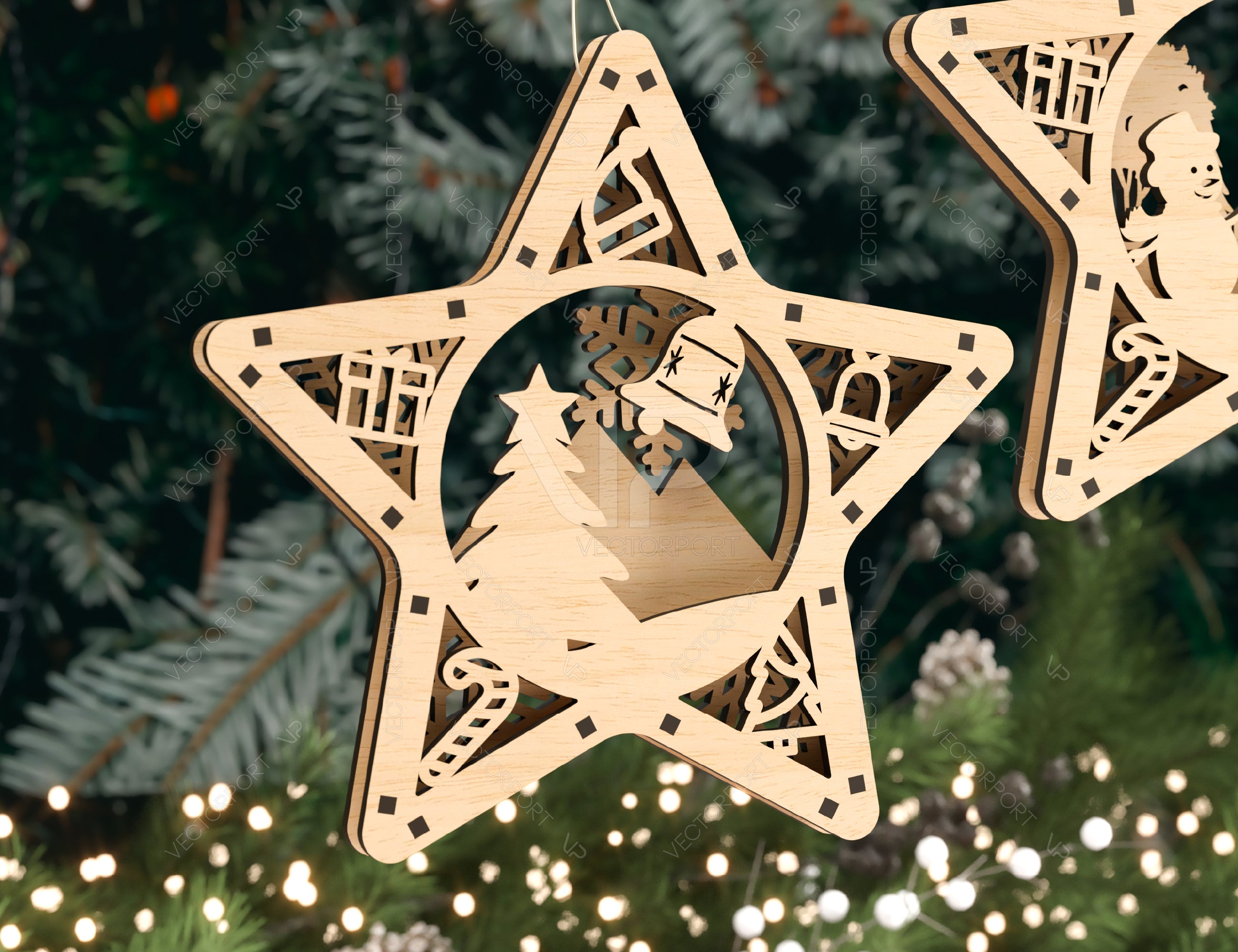Star shape Christmas Tree Decorations Craft Hanging Bauble Snowy Scene Deer New Year Décor Laser cut Digital Download |#U315|