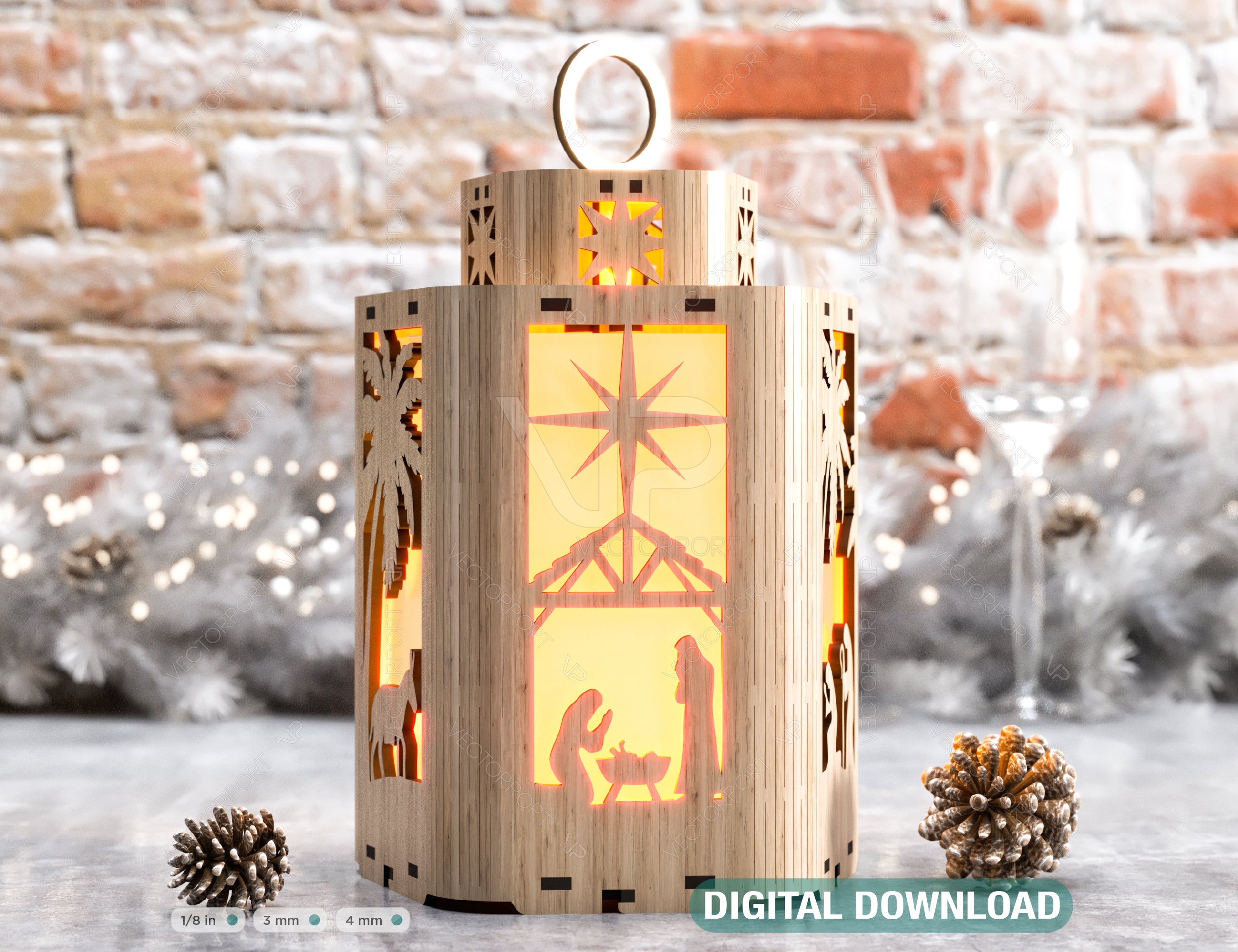 Nativity Scene Candle Holder Christmas Eve with baby Jesus, Traditional Lantern Tea Curved Corner Digital Download SVG |#U317|