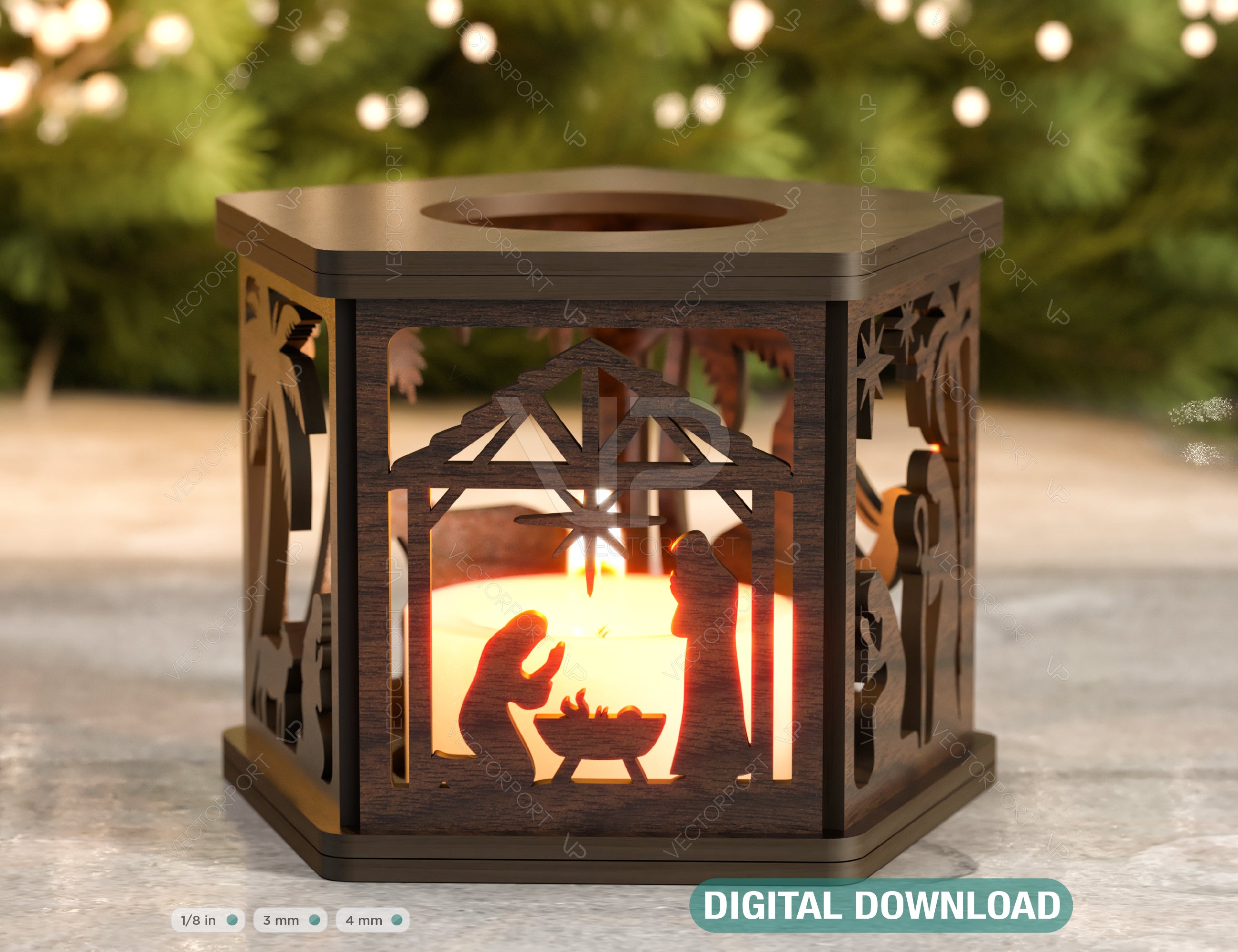 Nativity Scene Candle Holder Christmas Eve with baby Jesus, Traditional Lantern Tea Curved Corner Digital Download SVG |#U318|