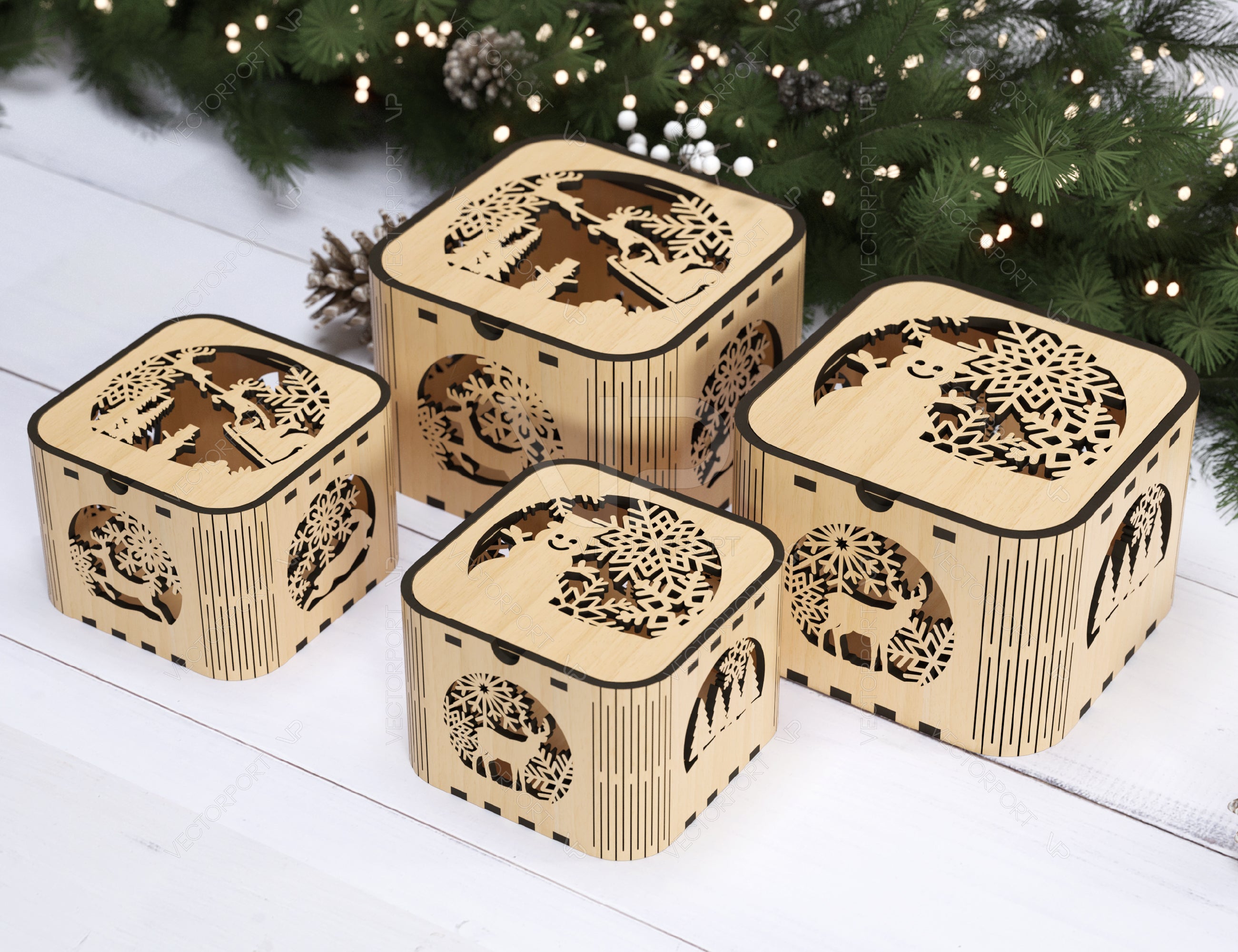 Christmas Template Decorative Box Wooden New Year Gift Box laser cut Jeweler Case Digital Download |#U320|