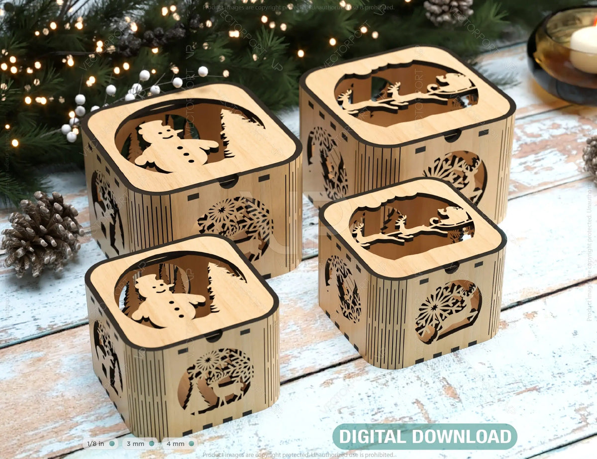 Christmas Template Decorative Wooden New Year Gift Box laser cut Jeweler Case Digital Download |#U321|