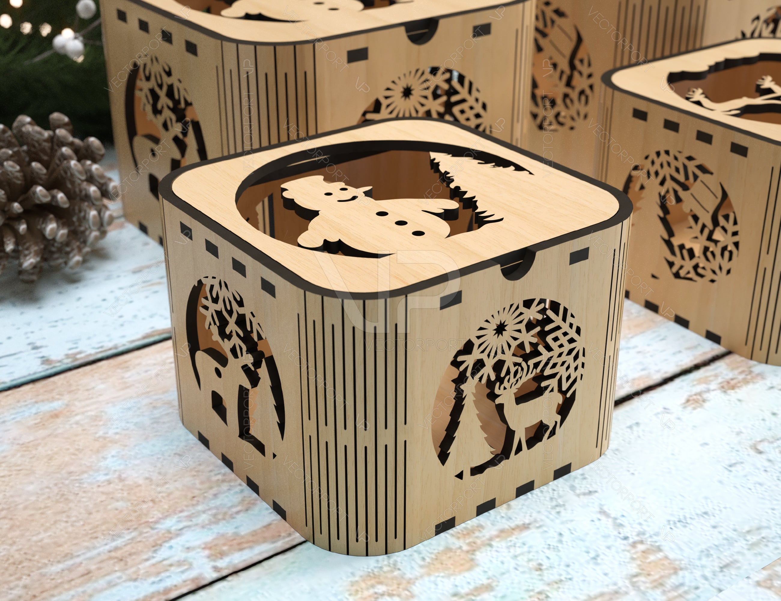 Christmas Template Decorative Wooden New Year Gift Box laser cut Jeweler Case Digital Download |#U321|