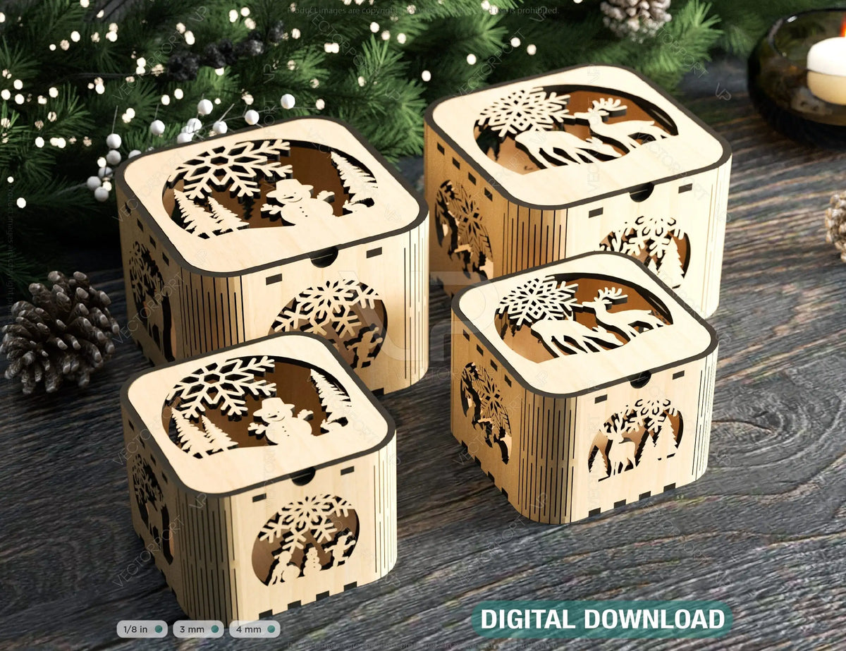 Christmas Template Decorative Wooden New Year Gift Box laser cut Jeweler Case Digital Download |#U322|