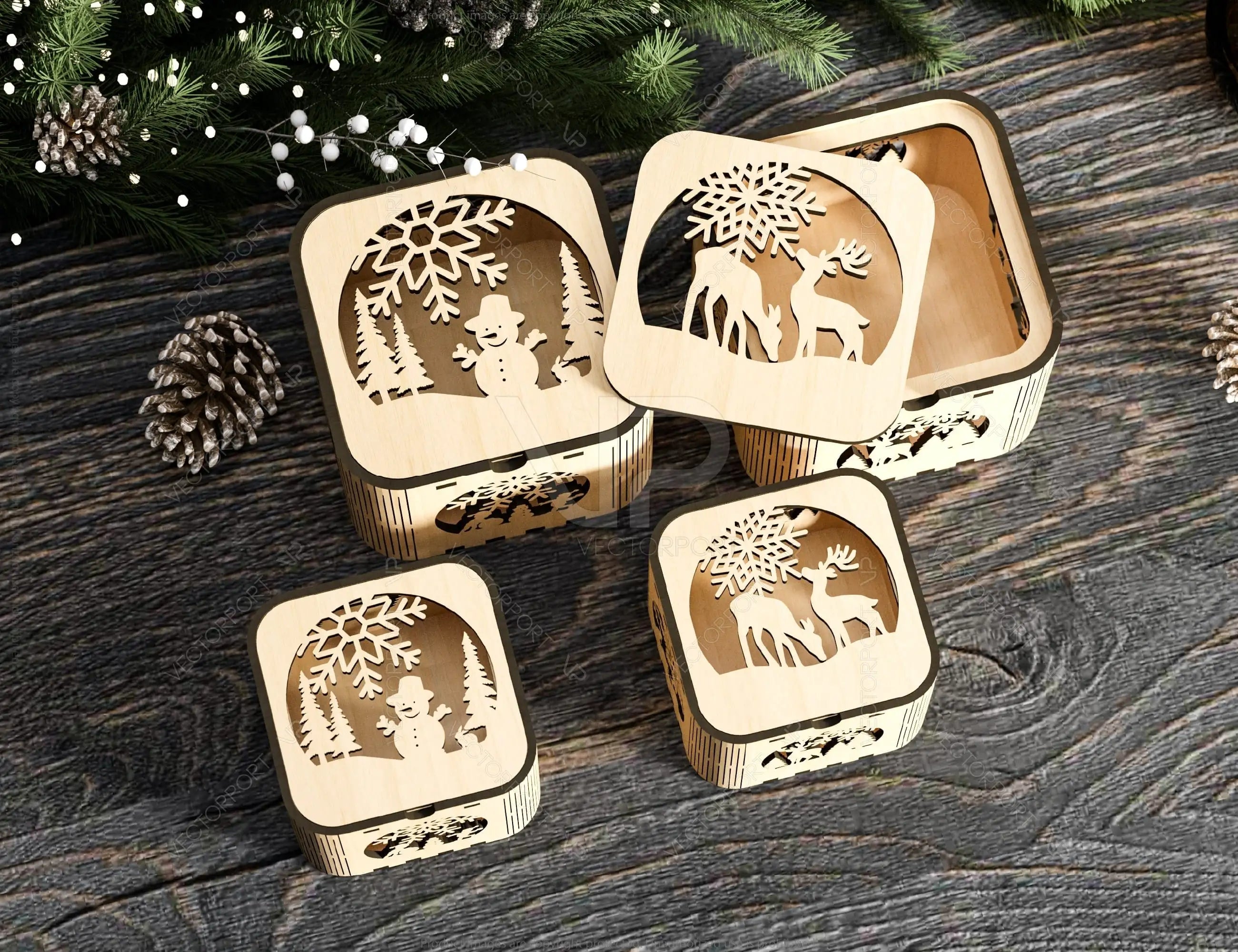 Christmas Template Decorative Wooden New Year Gift Box laser cut Jeweler Case Digital Download |#U322|