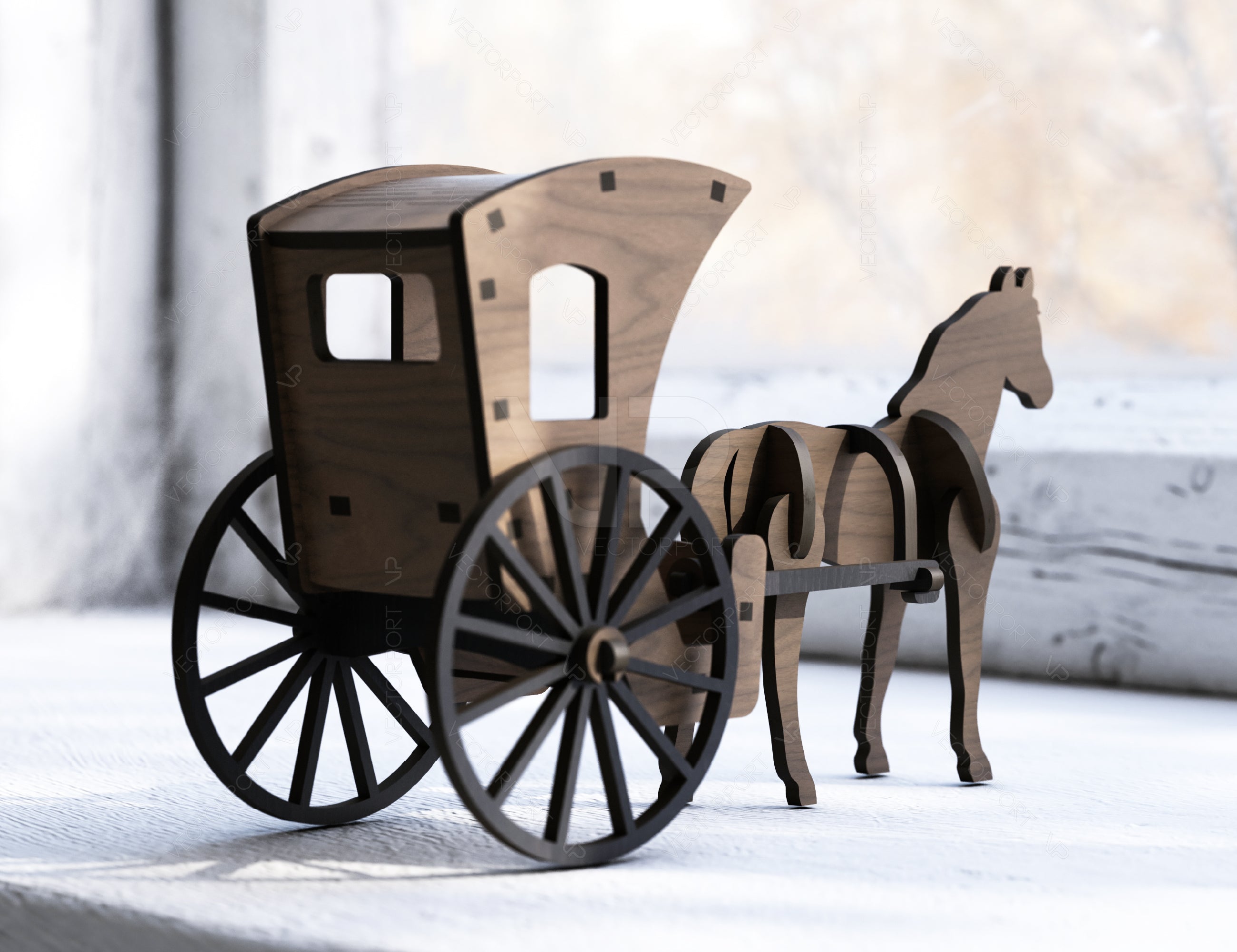 Vintage Horse Cart Laser Cut 3D Standing Carriage Wooden Construction Kit Wagon Digital Download | SVG |#U324|