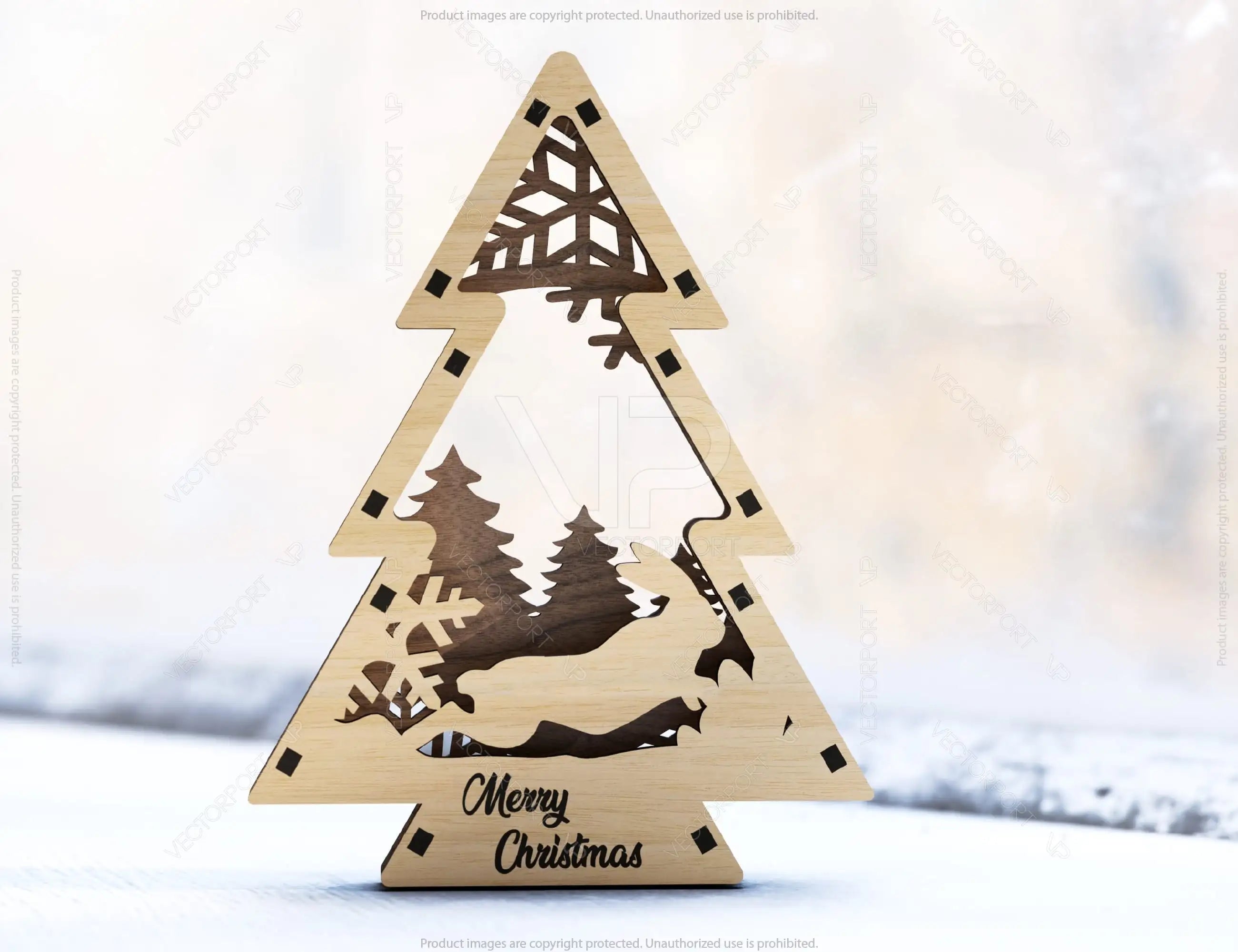 Christmas Tree Shaped Ornaments Tree Decorations Craft Standing New Year tree Snowy Scene Deer New Year Laser cut Digital Download |#U325|