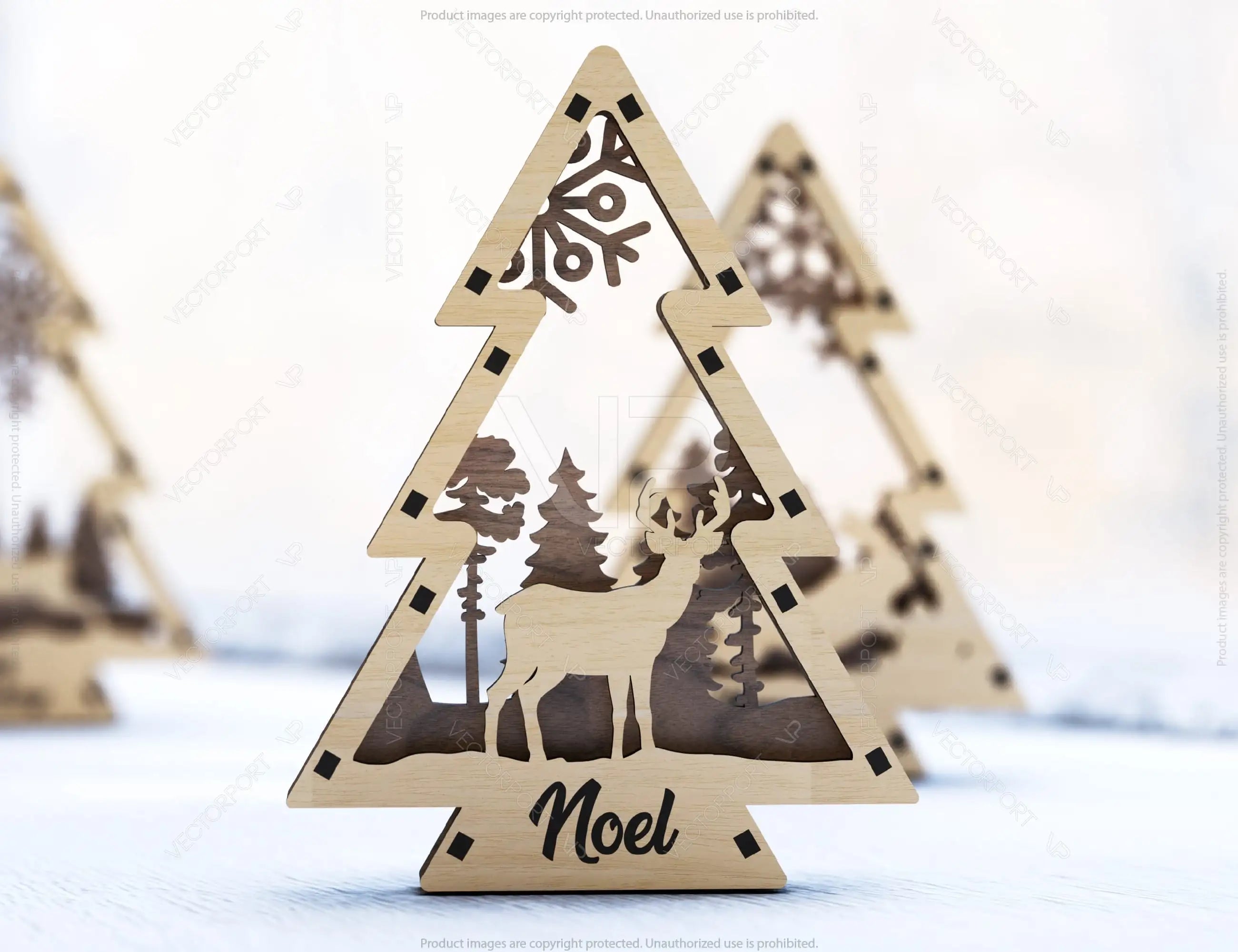 Christmas Tree Shaped Ornaments Tree Decorations Craft Standing New Year tree Snowy Scene Deer New Year Laser cut Digital Download |#U325|