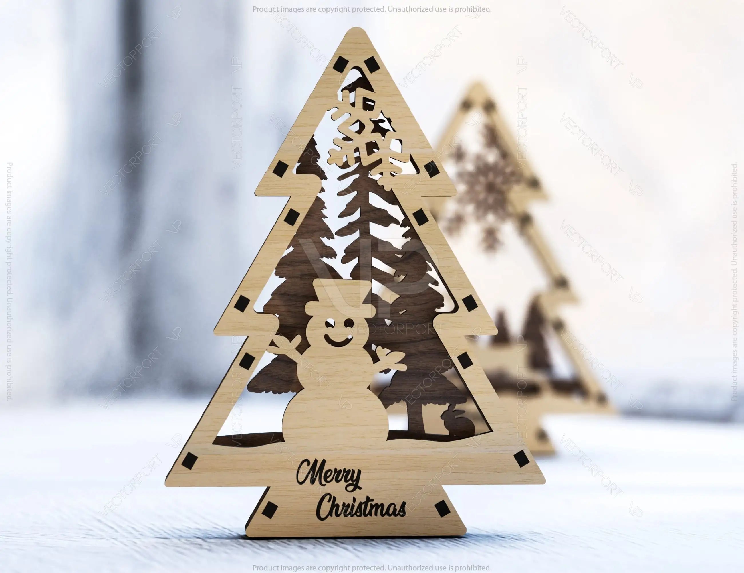 Christmas Tree Shaped Ornaments Tree Decorations Craft Standing New Year tree Snowy Scene Deer New Year Laser cut Digital Download |#U325|