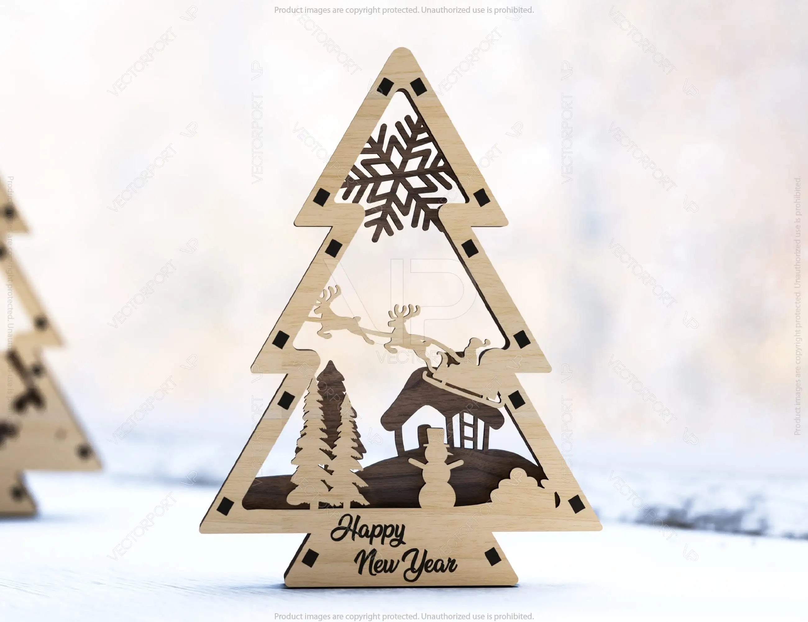 Christmas Tree Shaped Ornaments Tree Decorations Craft Standing New Year tree Snowy Scene Deer New Year Laser cut Digital Download |#U325|