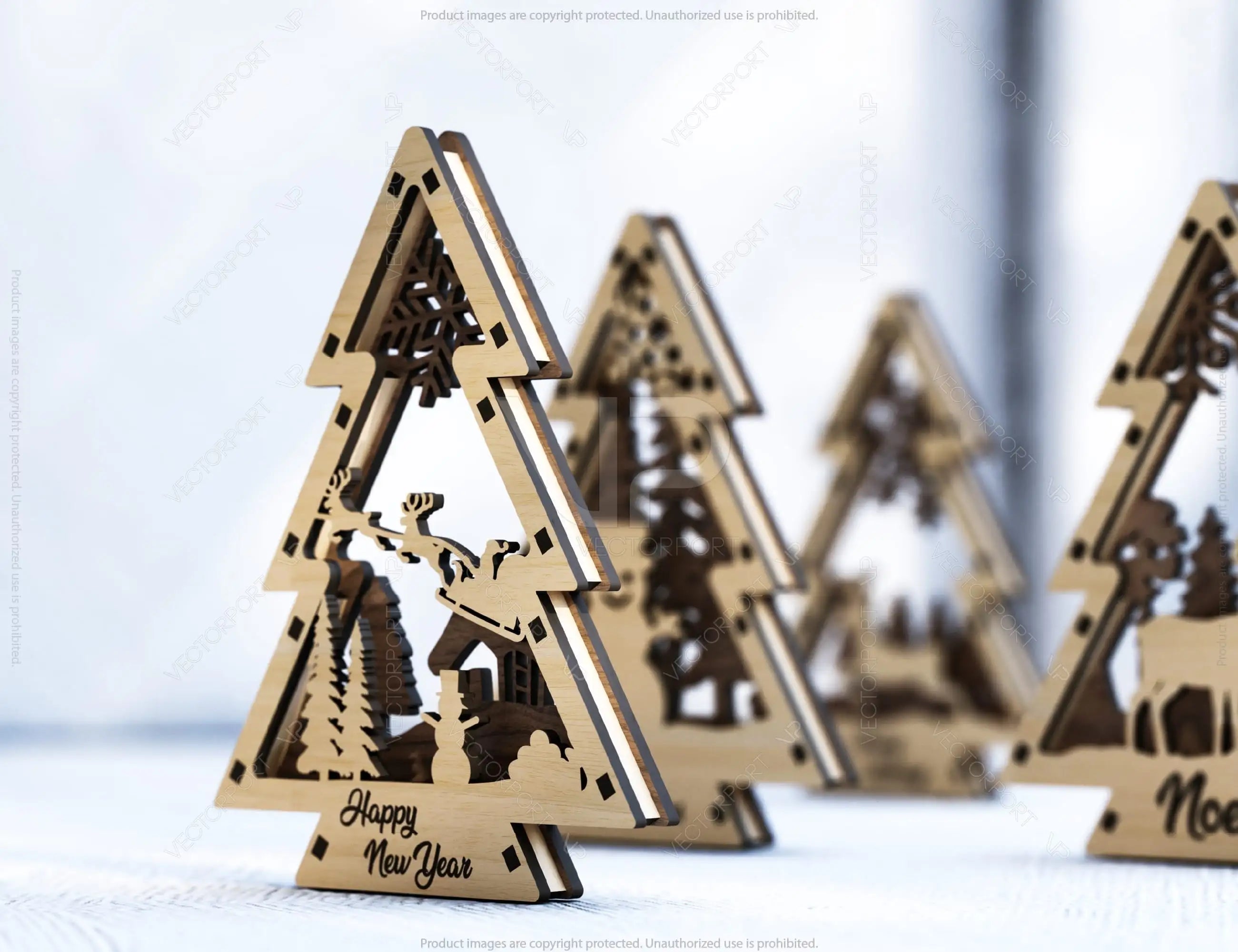 Christmas Tree Shaped Ornaments Tree Decorations Craft Standing New Year tree Snowy Scene Deer New Year Laser cut Digital Download |#U325|