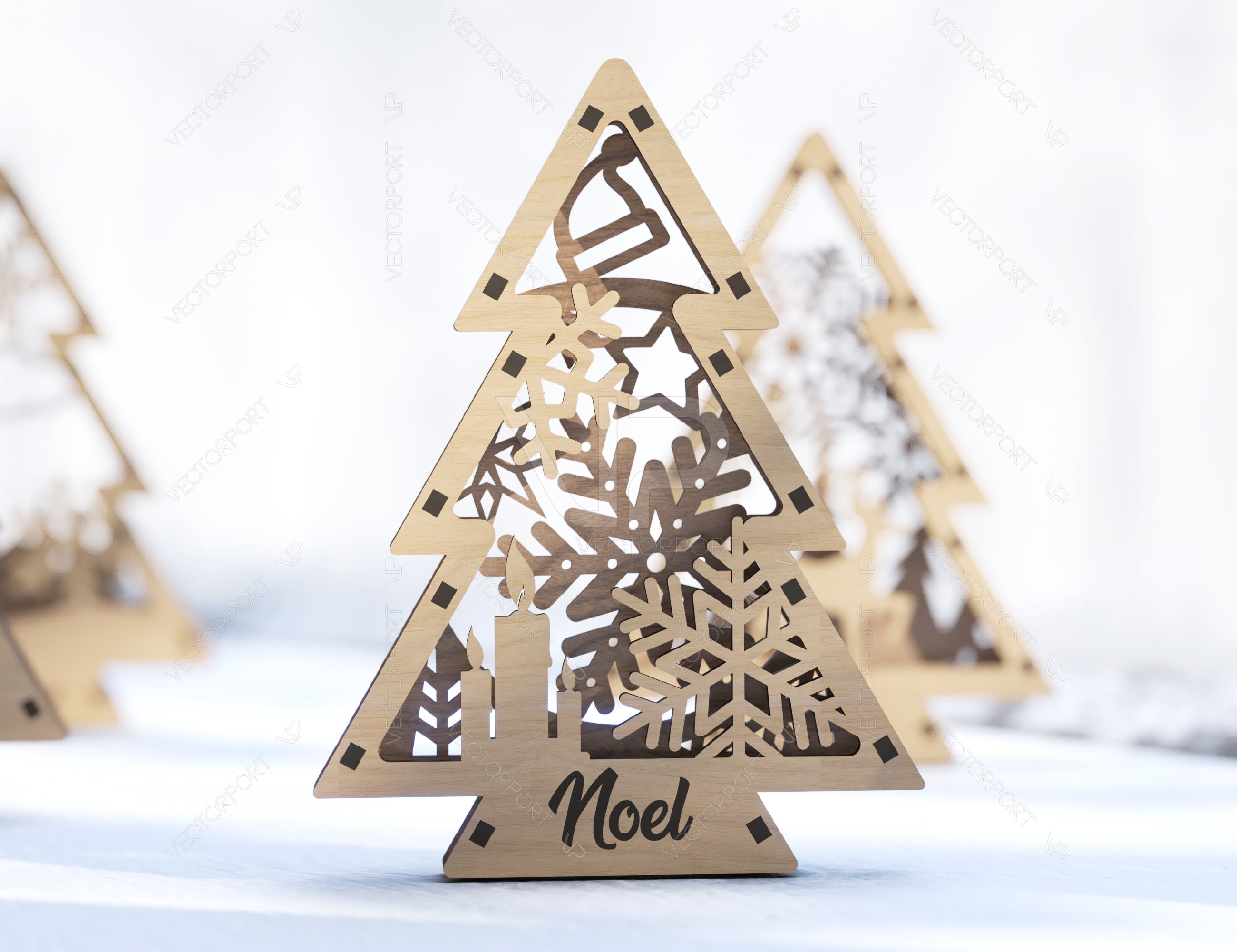 Christmas Tree Shaped Ornaments Tree Decorations Craft Standing New Year tree Snowy Scene Deer New Year Laser cut Digital Download |#U326|