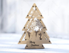 Christmas Tree Shaped Ornaments Tree Decorations Craft Standing New Year tree Snowy Scene Deer New Year Laser cut Digital Download |#U326|