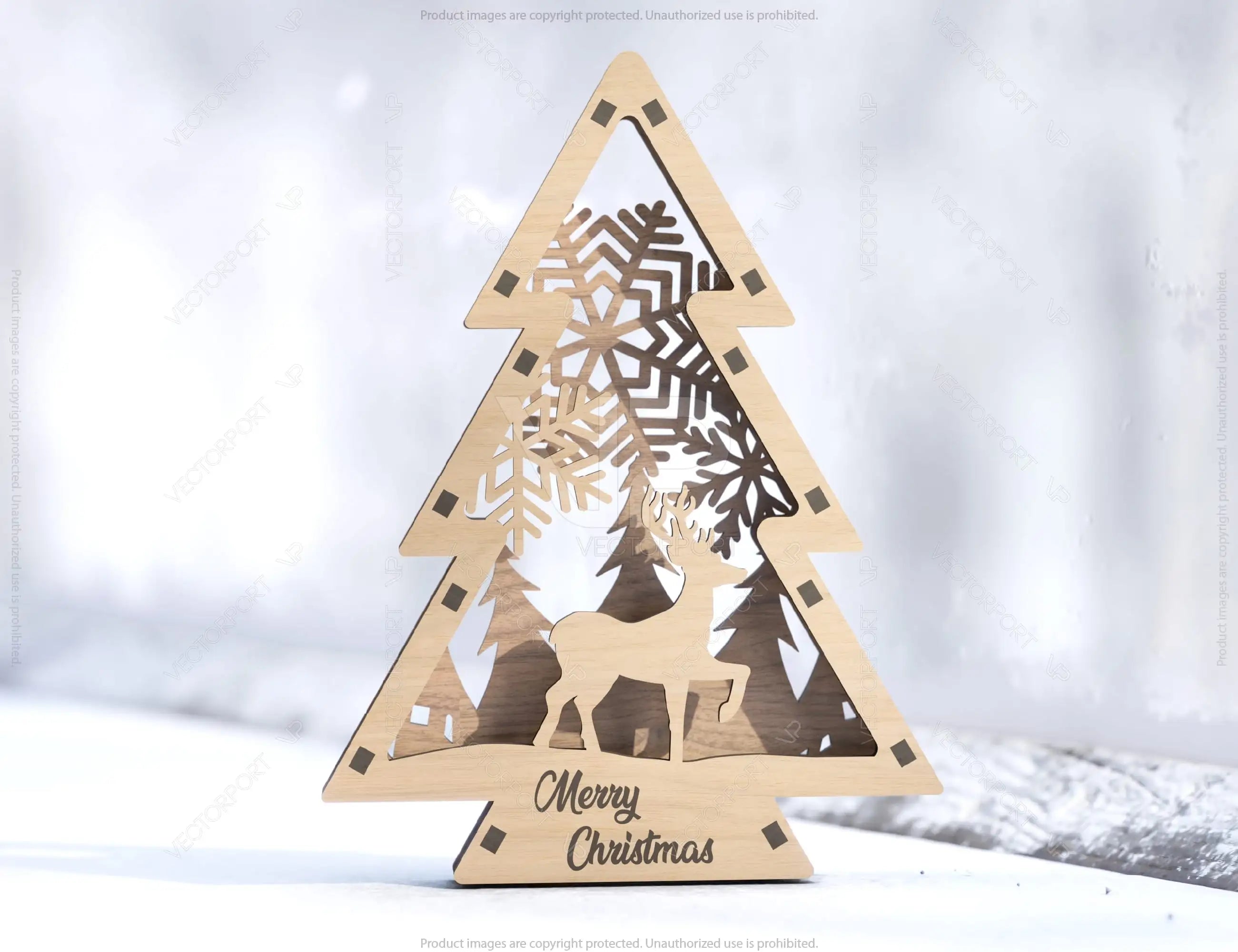 Christmas Tree Shaped Ornaments Tree Decorations Craft Standing New Year tree Snowy Scene Deer New Year Laser cut Digital Download |#U326|