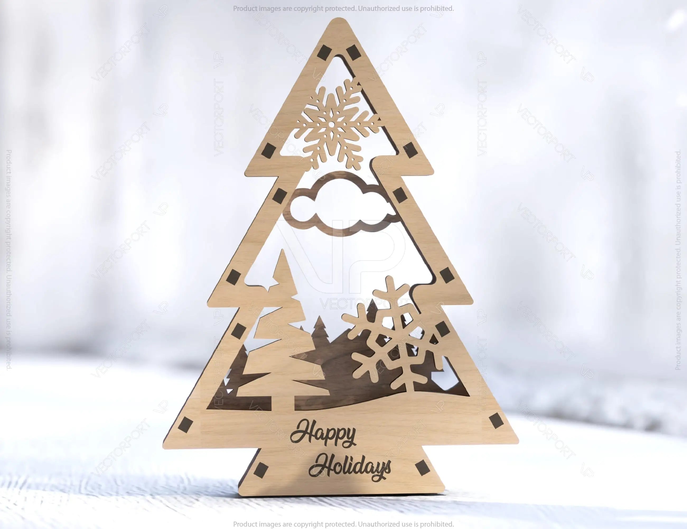 Christmas Tree Shaped Ornaments Tree Decorations Craft Standing New Year tree Snowy Scene Deer New Year Laser cut Digital Download |#U326|