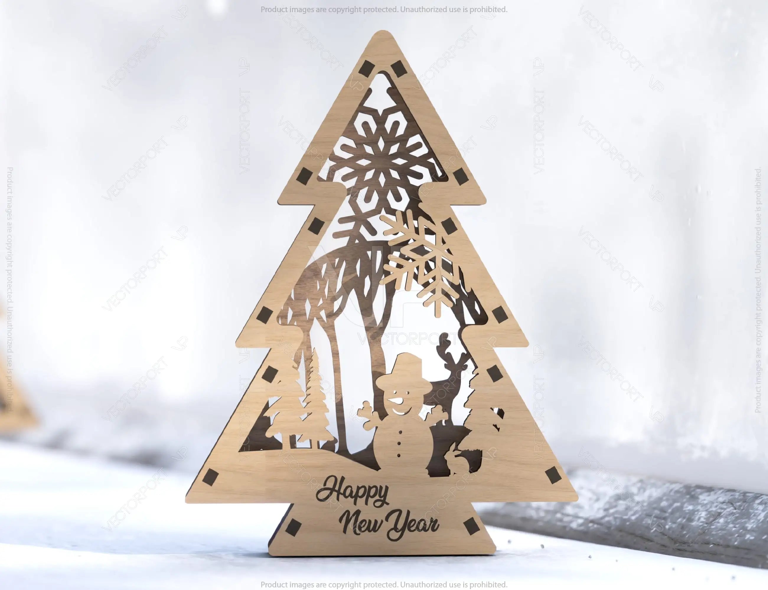 Christmas Tree Shaped Ornaments Tree Decorations Craft Standing New Year tree Snowy Scene Deer New Year Laser cut Digital Download |#U326|