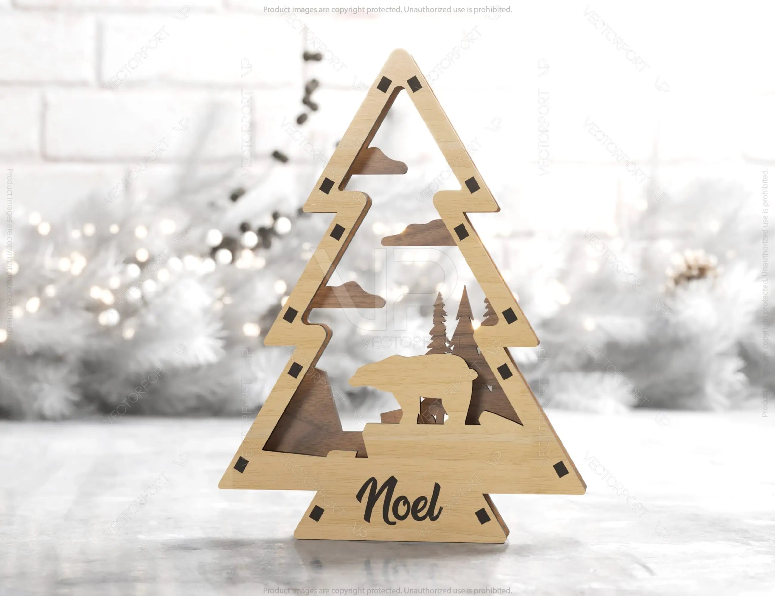 Christmas Tree Shaped Ornaments Tree Decorations Craft Standing New Year tree Snowy Scene Deer New Year Laser cut Digital Download |#U327|