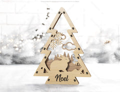 Christmas Tree Shaped Ornaments Tree Decorations Craft Standing New Year tree Snowy Scene Deer New Year Laser cut Digital Download |#U328|