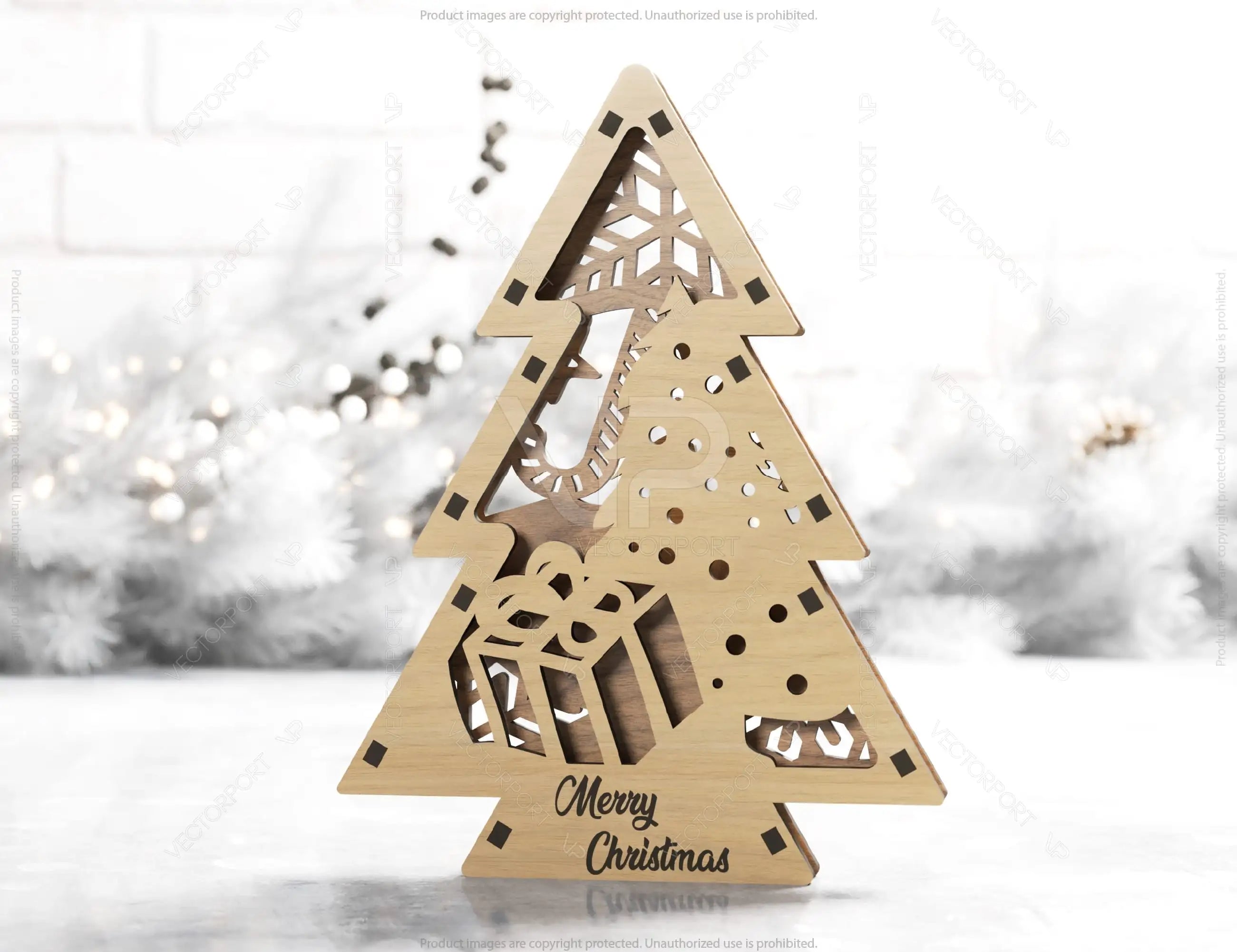 Christmas Tree Shaped Ornaments Tree Decorations Craft Standing New Year tree Snowy Scene Deer New Year Laser cut Digital Download |#U328|