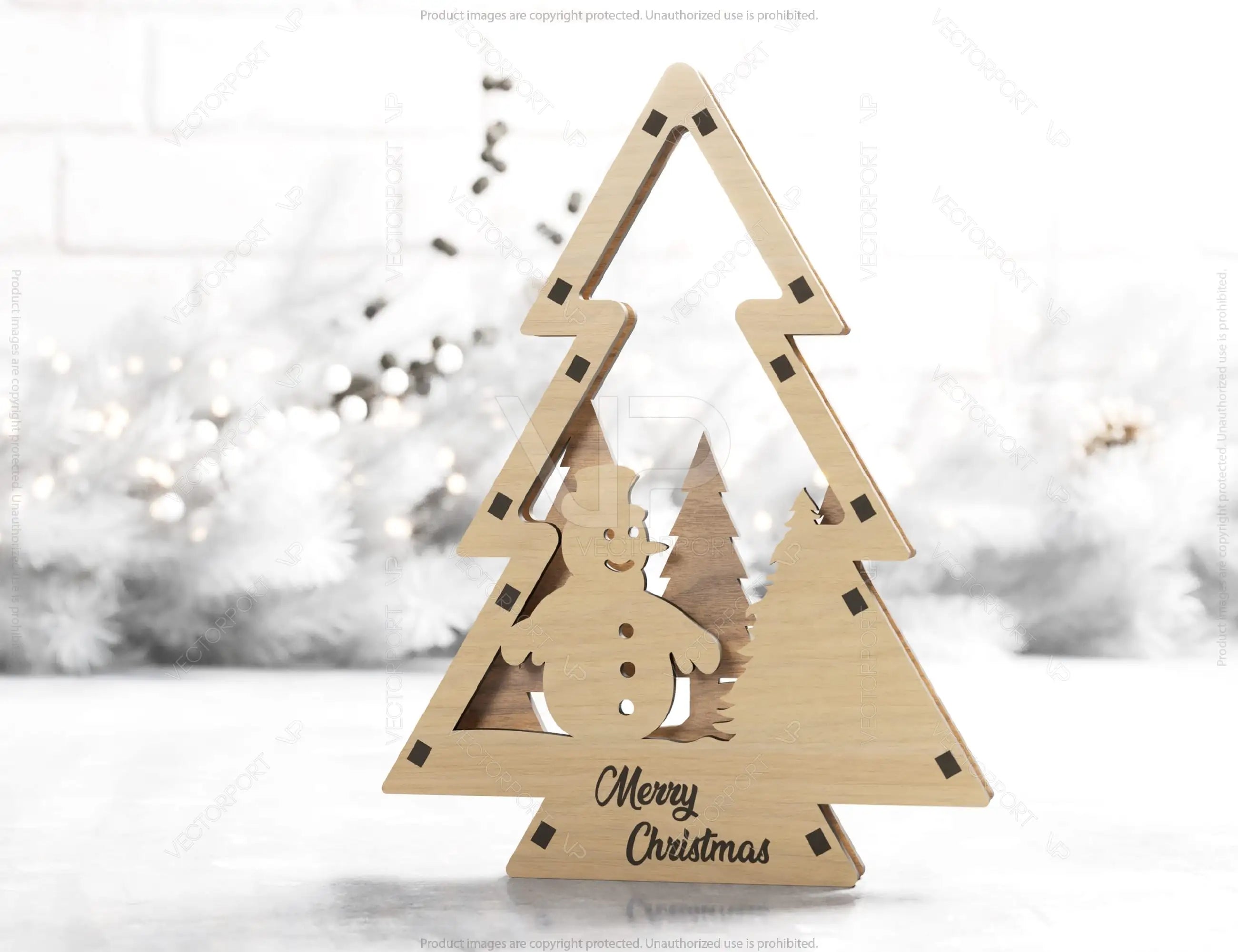 Christmas Tree Shaped Ornaments Tree Decorations Craft Standing New Year tree Snowy Scene Deer New Year Laser cut Digital Download |#U329|