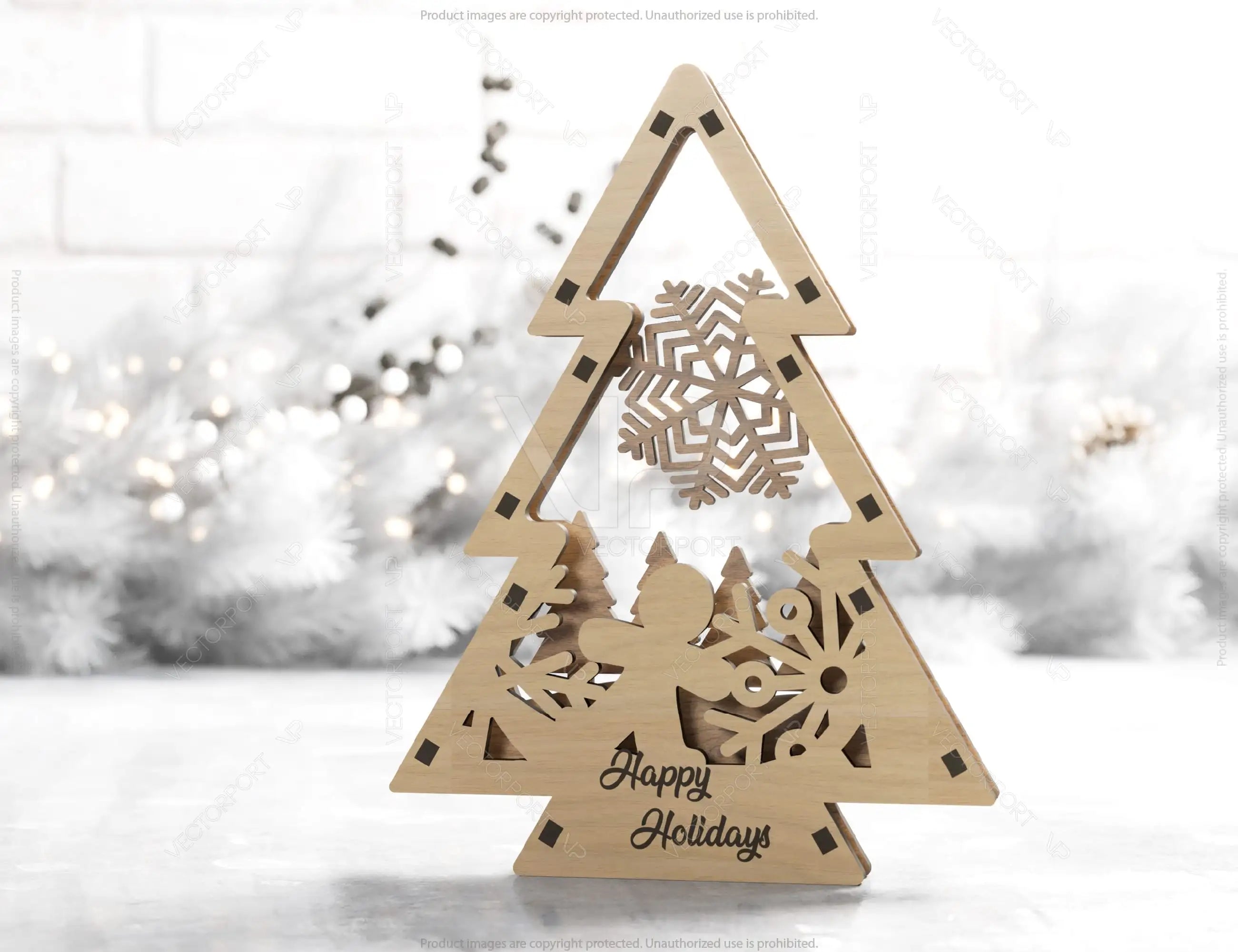 Christmas Tree Shaped Ornaments Tree Decorations Craft Standing New Year tree Snowy Scene Deer New Year Laser cut Digital Download |#U329|