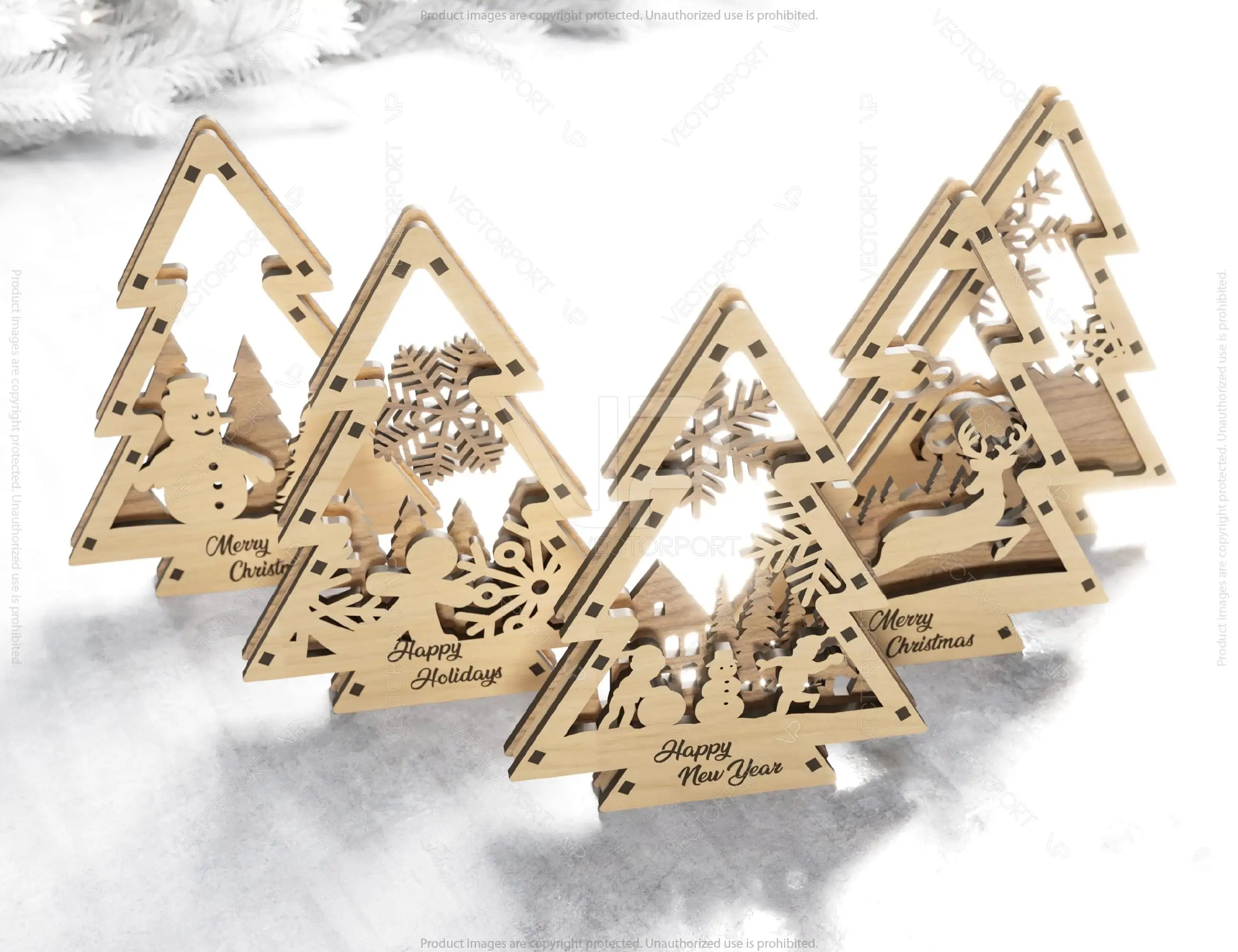 Christmas Tree Shaped Ornaments Tree Decorations Craft Standing New Year tree Snowy Scene Deer New Year Laser cut Digital Download |#U329|