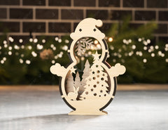 Snowman Shaped Ornaments Tree Decorations Craft Standing Snowman Year tree Snowy Scene Deer New Year Laser cut Digital Download |#U331|