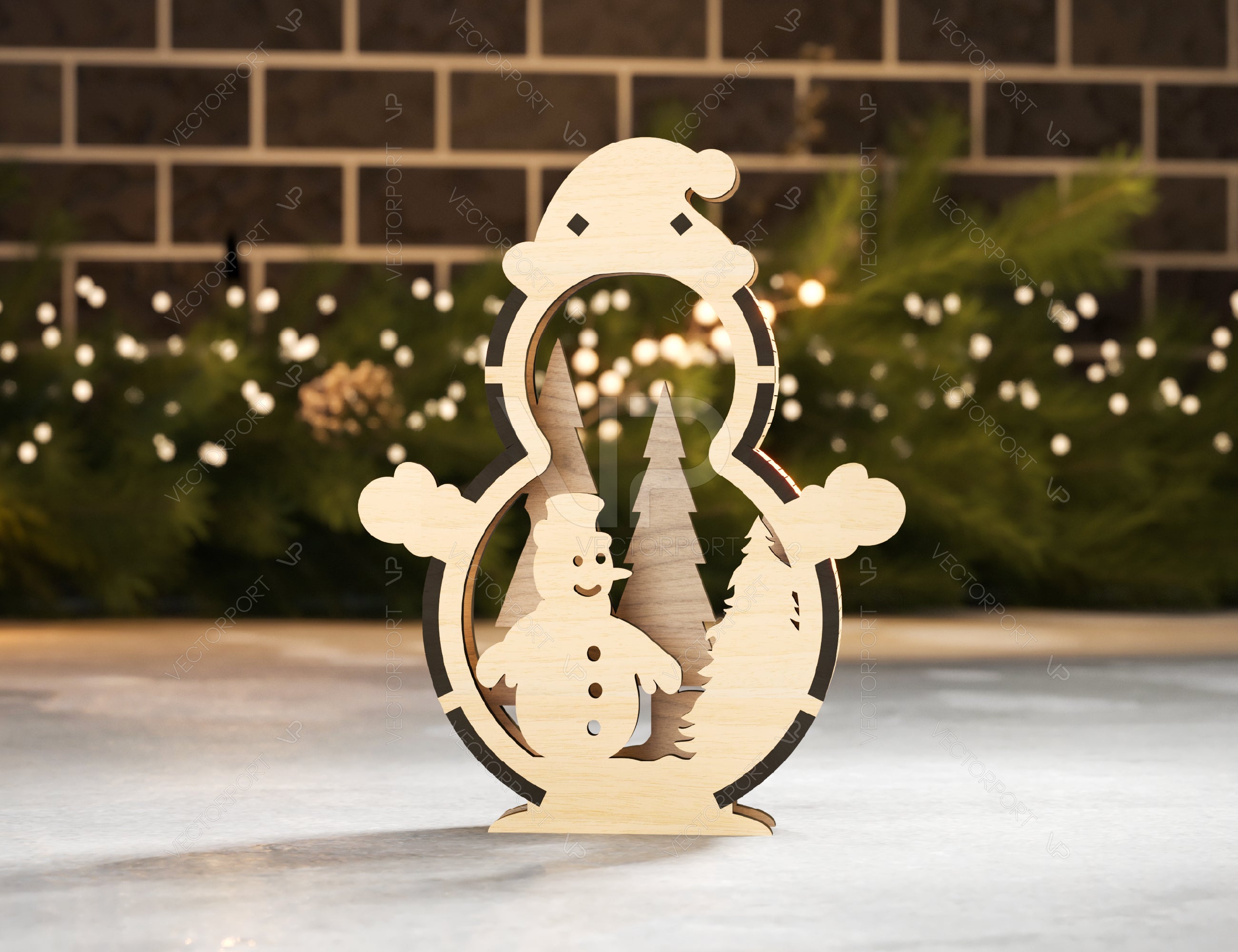 Snowman Shaped Ornaments Tree Decorations Craft Standing Snowman Year tree Snowy Scene Deer New Year Laser cut Digital Download |#U332|
