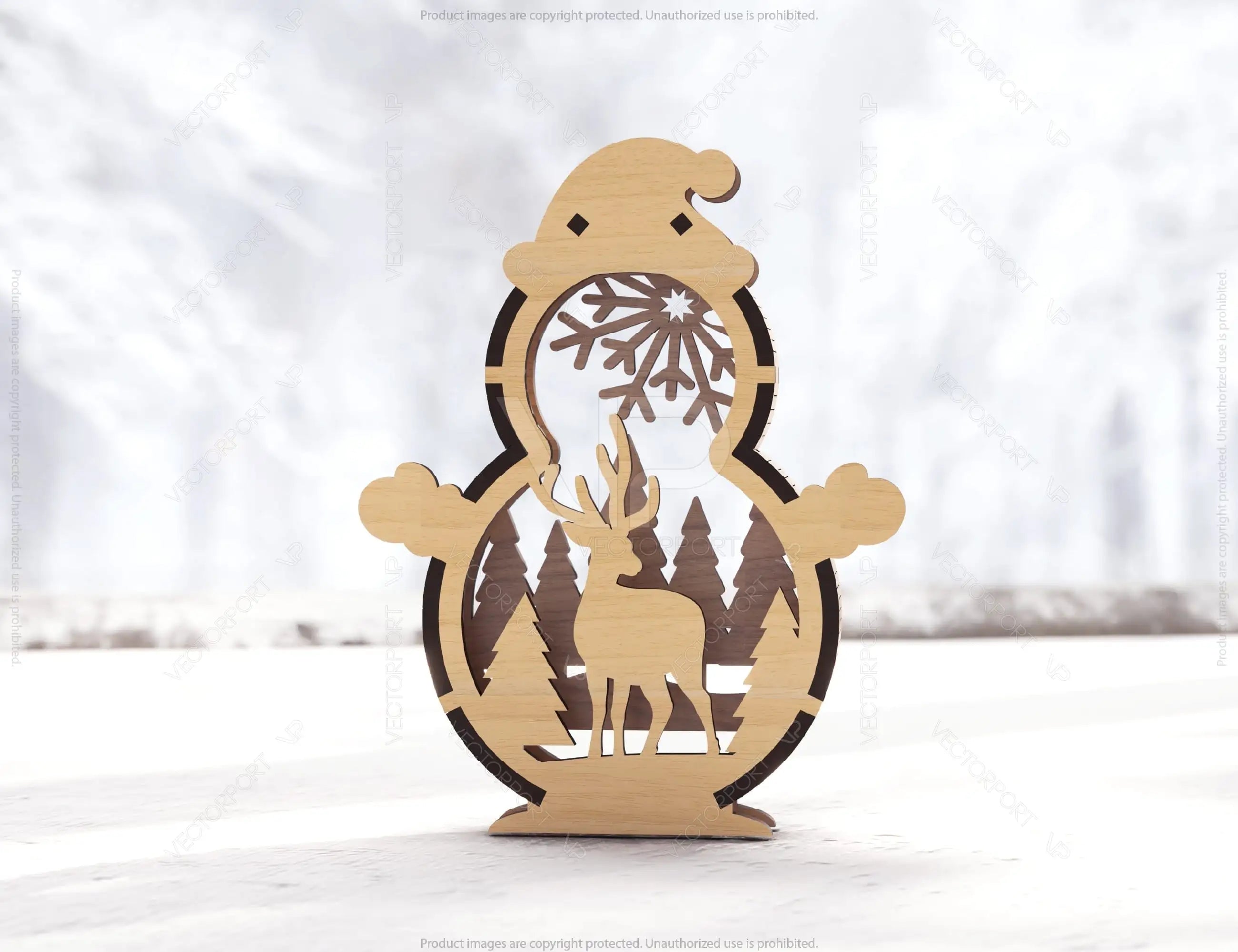 Snowman Shaped Ornaments Tree Decorations Craft Standing Snowman Year tree Snowy Scene Deer New Year Laser cut Digital Download |#U333|